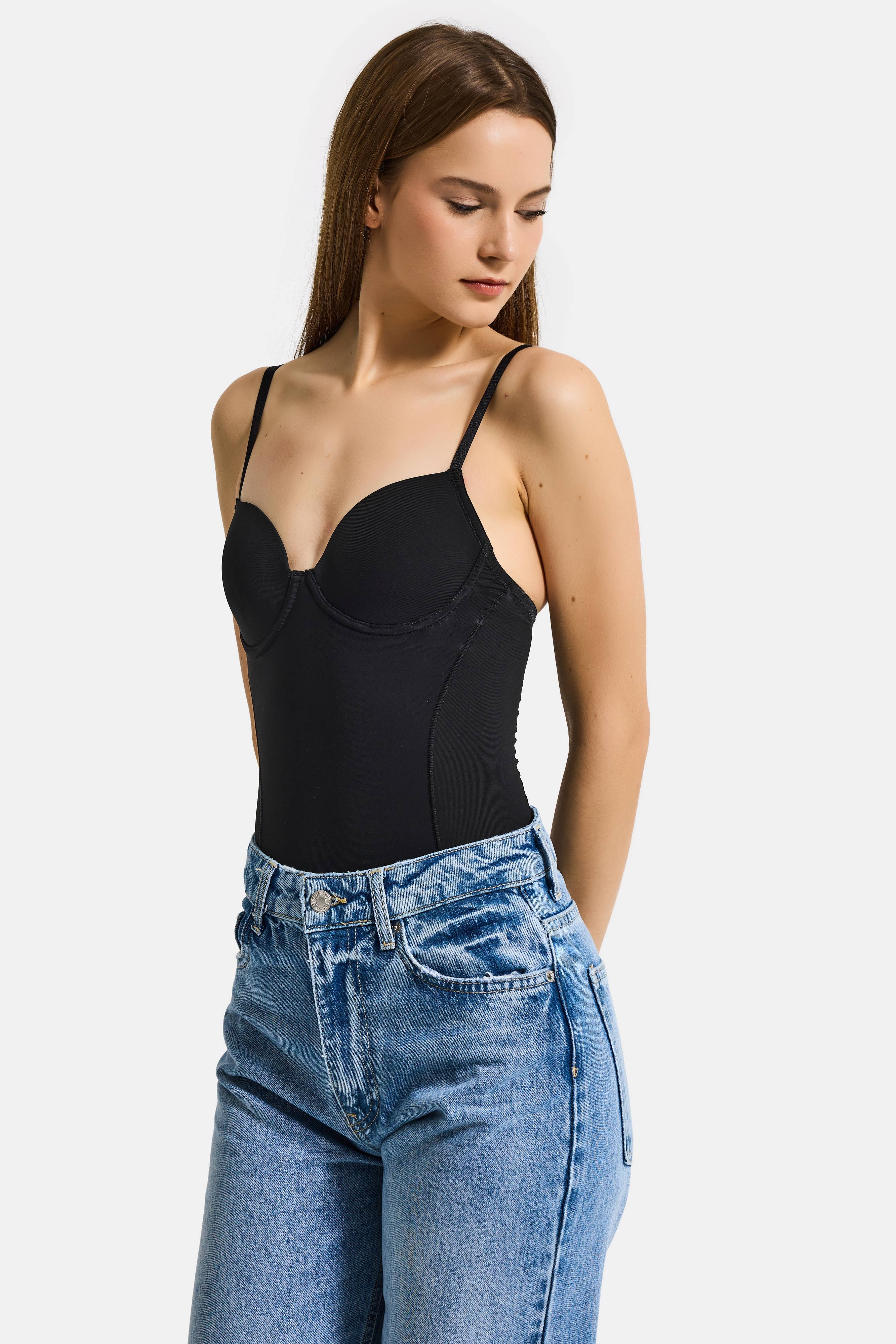 Kadın Siyah w5 Çıtçıtlı Toparlayıcı Dantel Detaylı Destekli Cup Tasarım Askılı Body