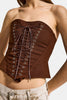 Women's Brown w5 Crop Eyelet and Lace-Up Detailed Strapless Custom Design Bustier