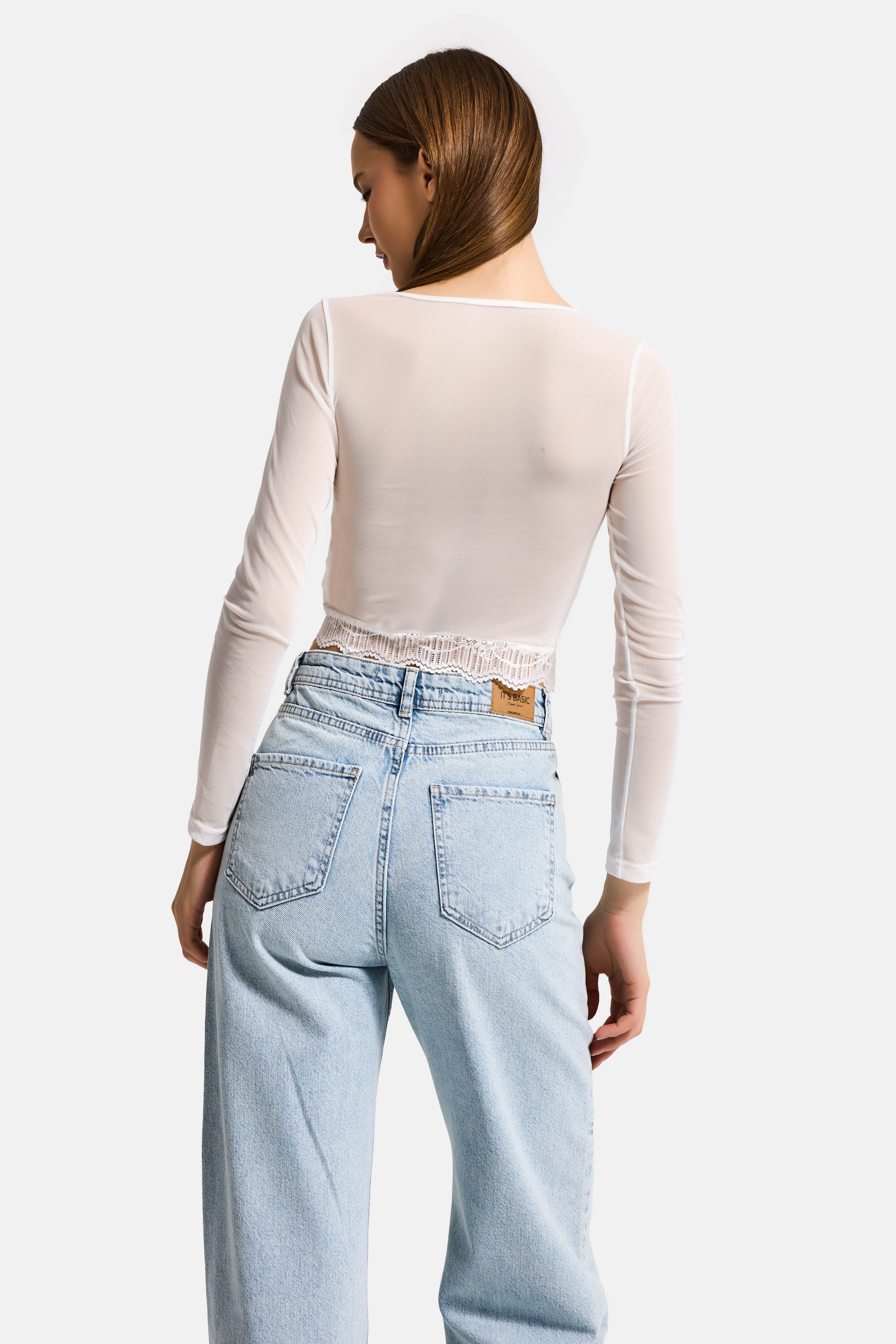 Kadın Beyaz w5 Balenli Kuş Gözü Detaylı Tül Dantel Özel Tasarım Büstiyer