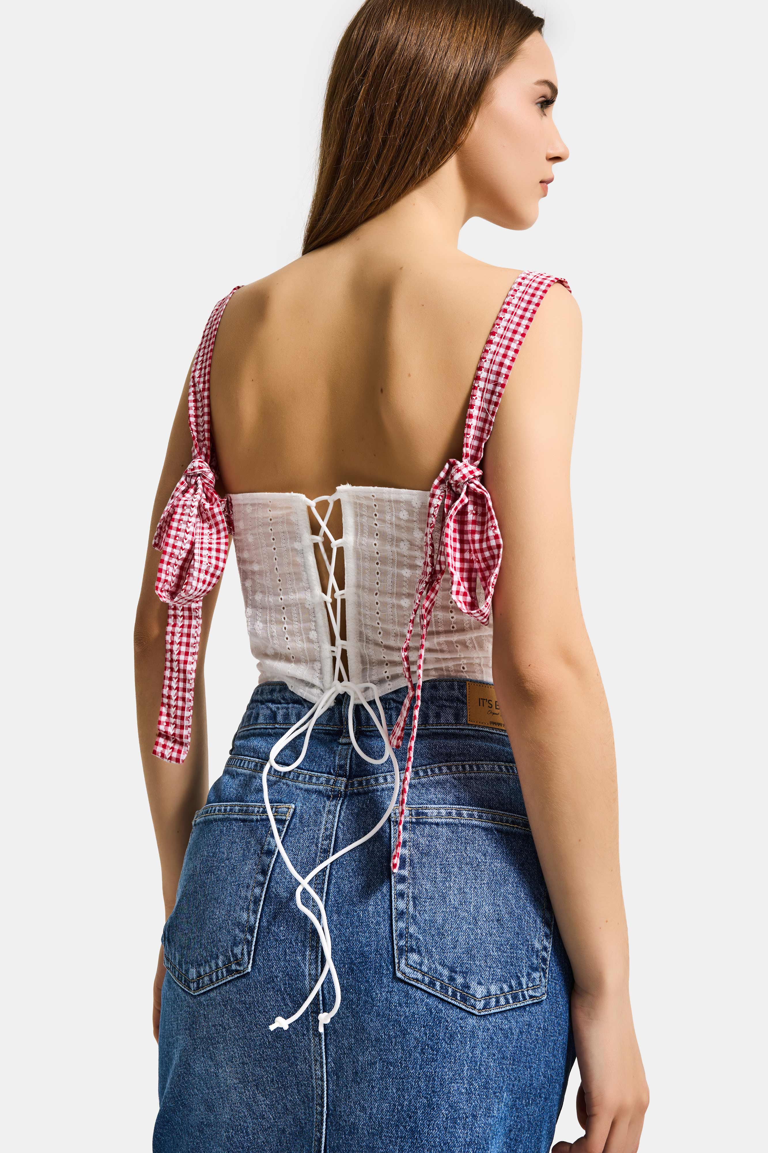 Kadın Beyaz Pembe w5 Özel Tasarım Bağcıklı Askılı Büstiyer