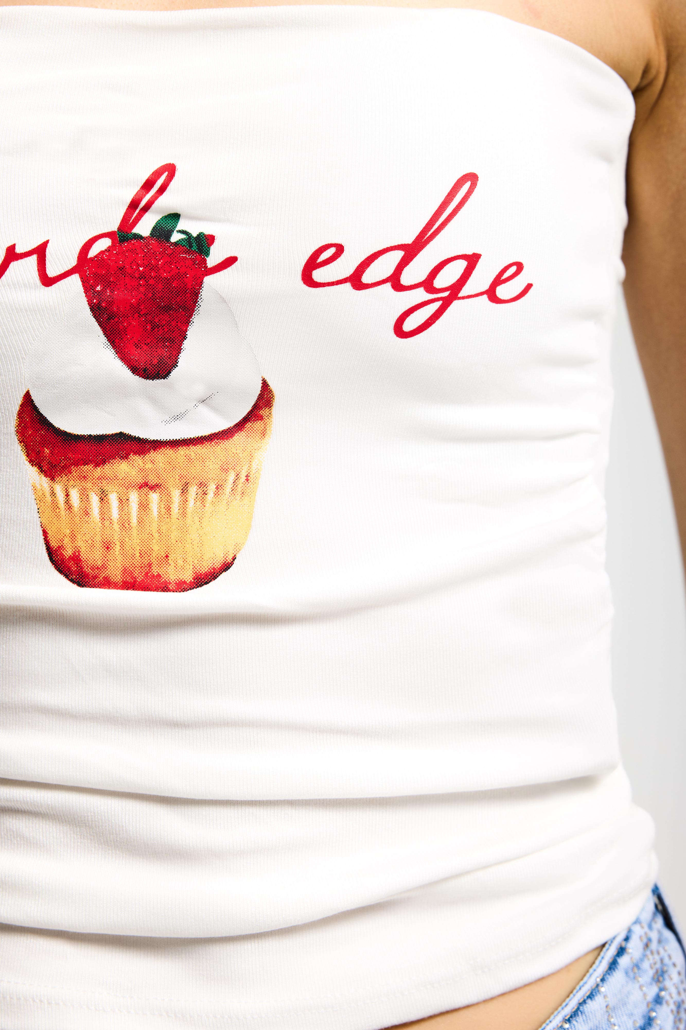 Kadın Beyaz w5 Baskılı Cup Destekli Straplez Tasarım Büstiyer