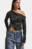 Women's Black w5 Asymmetric Cut One-Shoulder Open Custom Design Crop Top