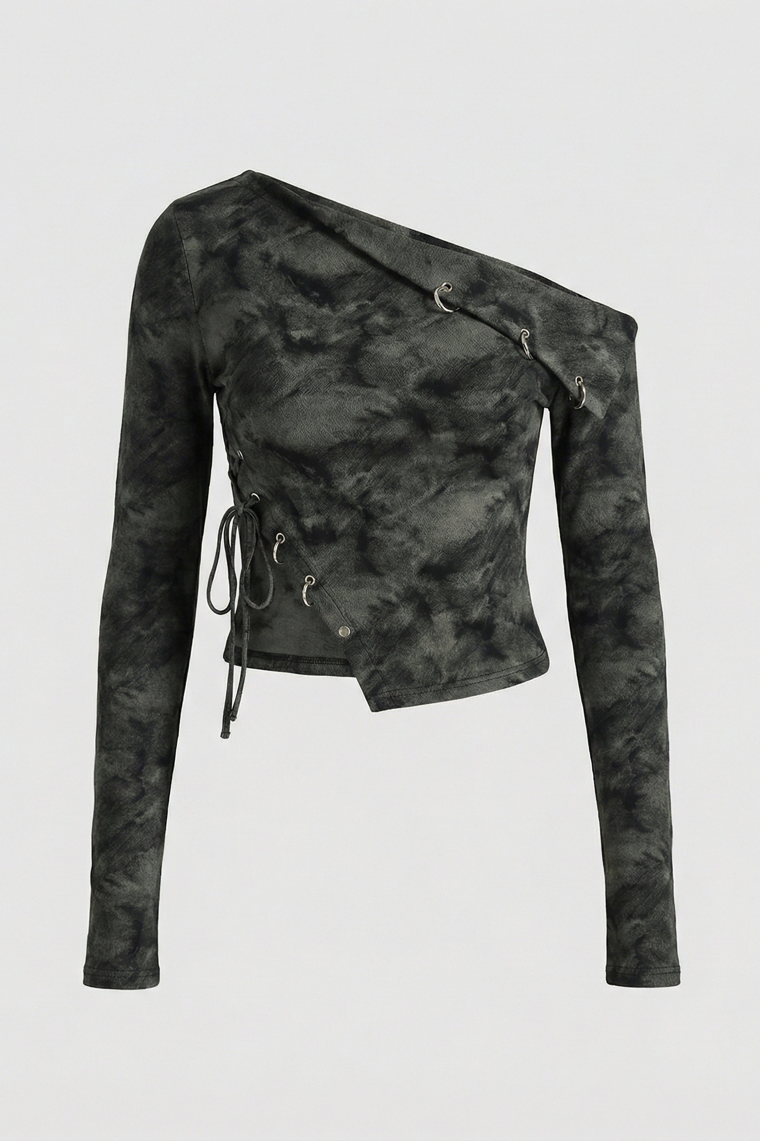 Kadın Siyah w5 Asimetrik Kesim Tek Omuz Açık Özel Tasarım Crop Top