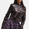 Women's Burgundy Brown w5 Belt Detailed Special Design Leather Jacket