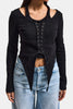 Kadın Siyah w5 Asimetrik Kesim Özel Tasarım Crop Top