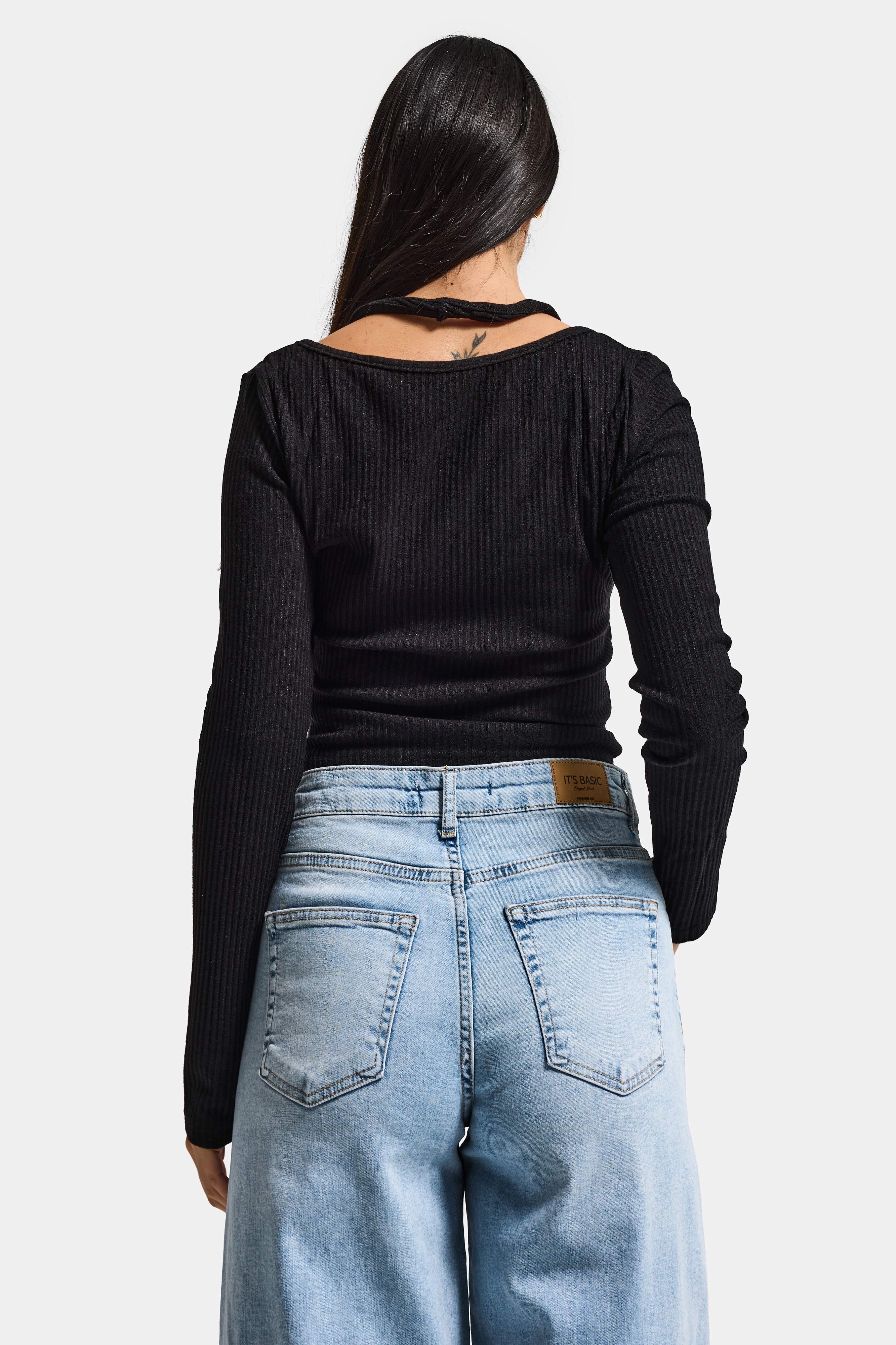 Kadın Siyah w5 Asimetrik Kesim Özel Tasarım Crop Top