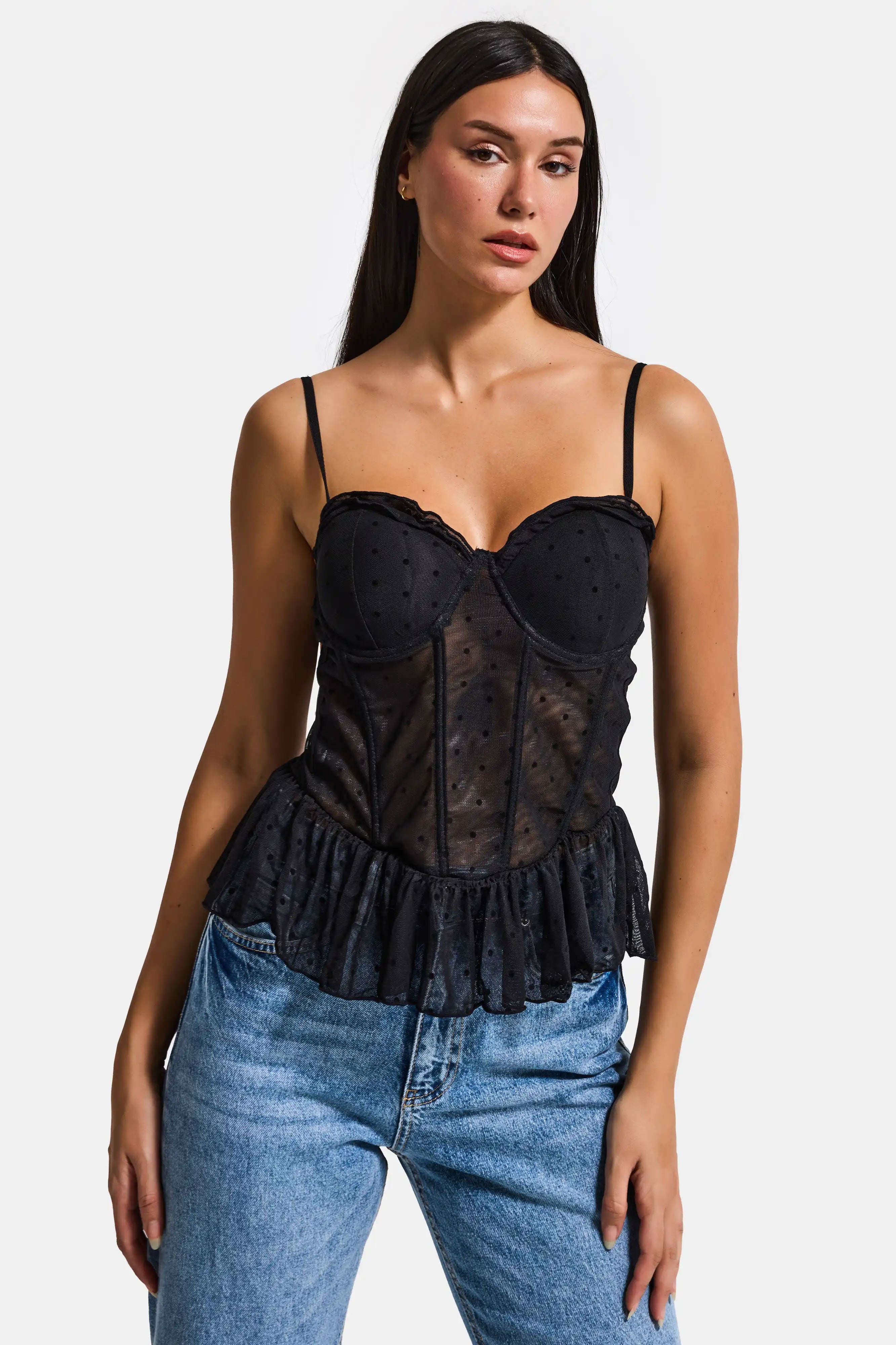 Kadın Siyah w5 Balenli Cup Destekli Askılı Büstiyer