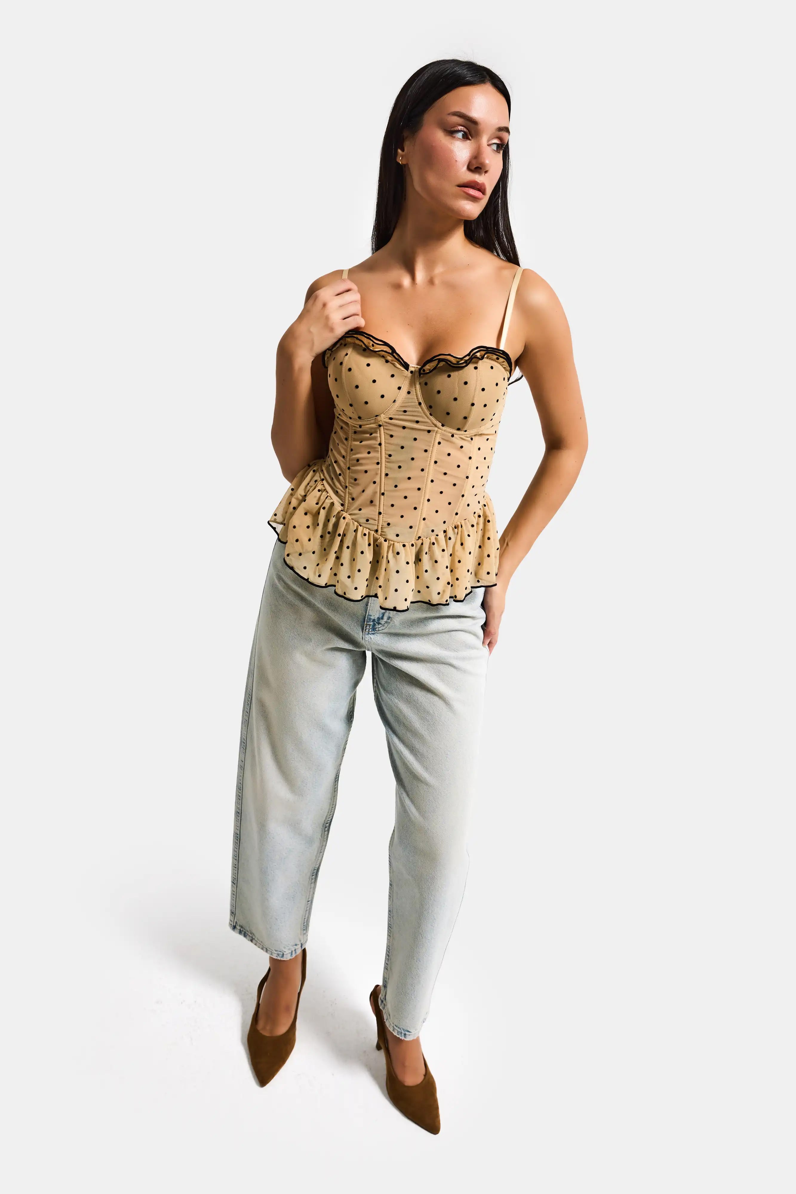 Kadın Bej w5 Balenli Cup Destekli Askılı Büstiyer