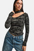 Women's Black Anthracite w5 Asymmetrical Cut Special Fabric Design Crop Top