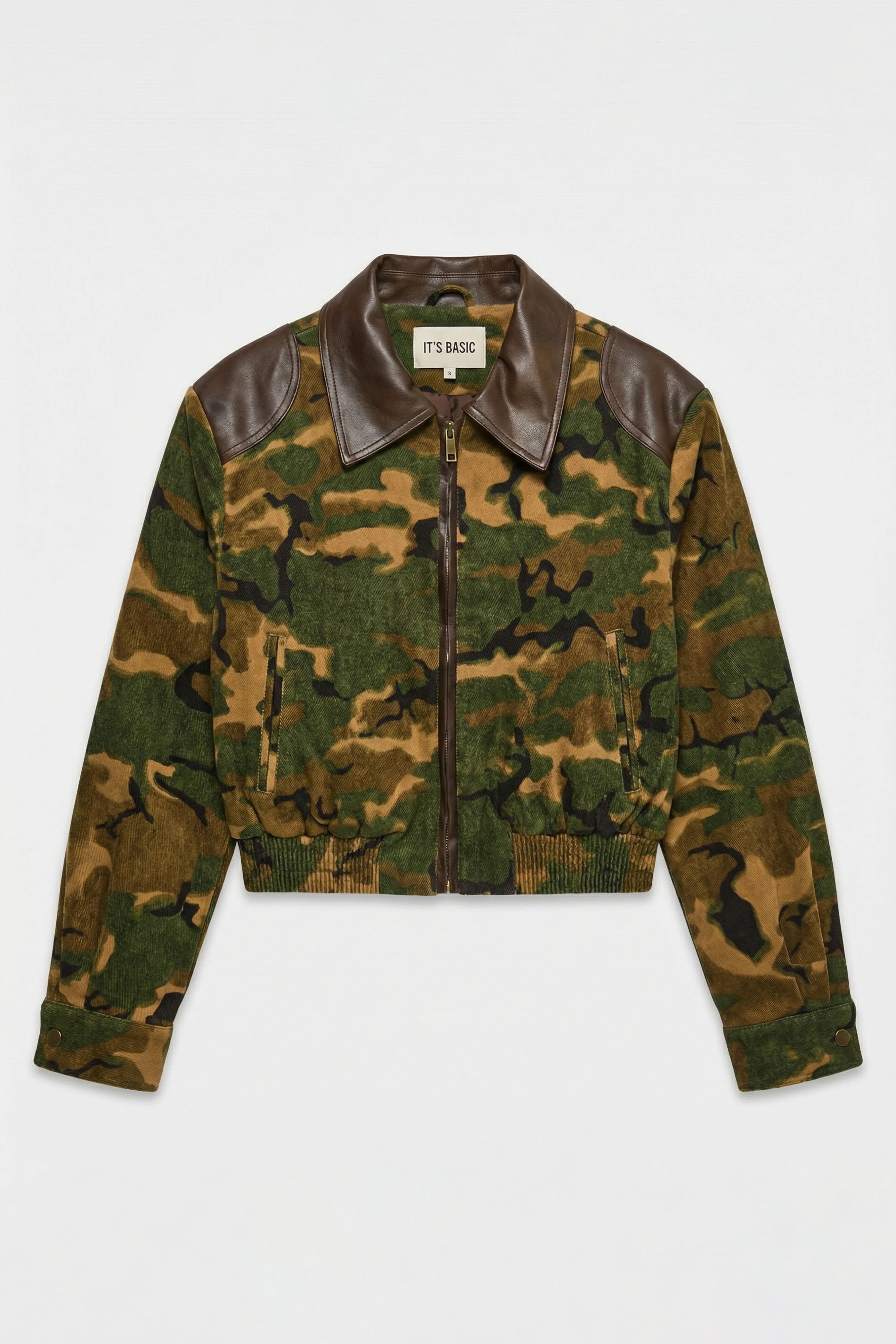 Kadın Kamuflaj w5 Bomber Deri Detaylı Özel Tasarım Kamuflaj Ceket
