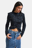 Women's Black Anthracite W5 Asymmetrical Cut Drop Detailed Special Design Crop Top