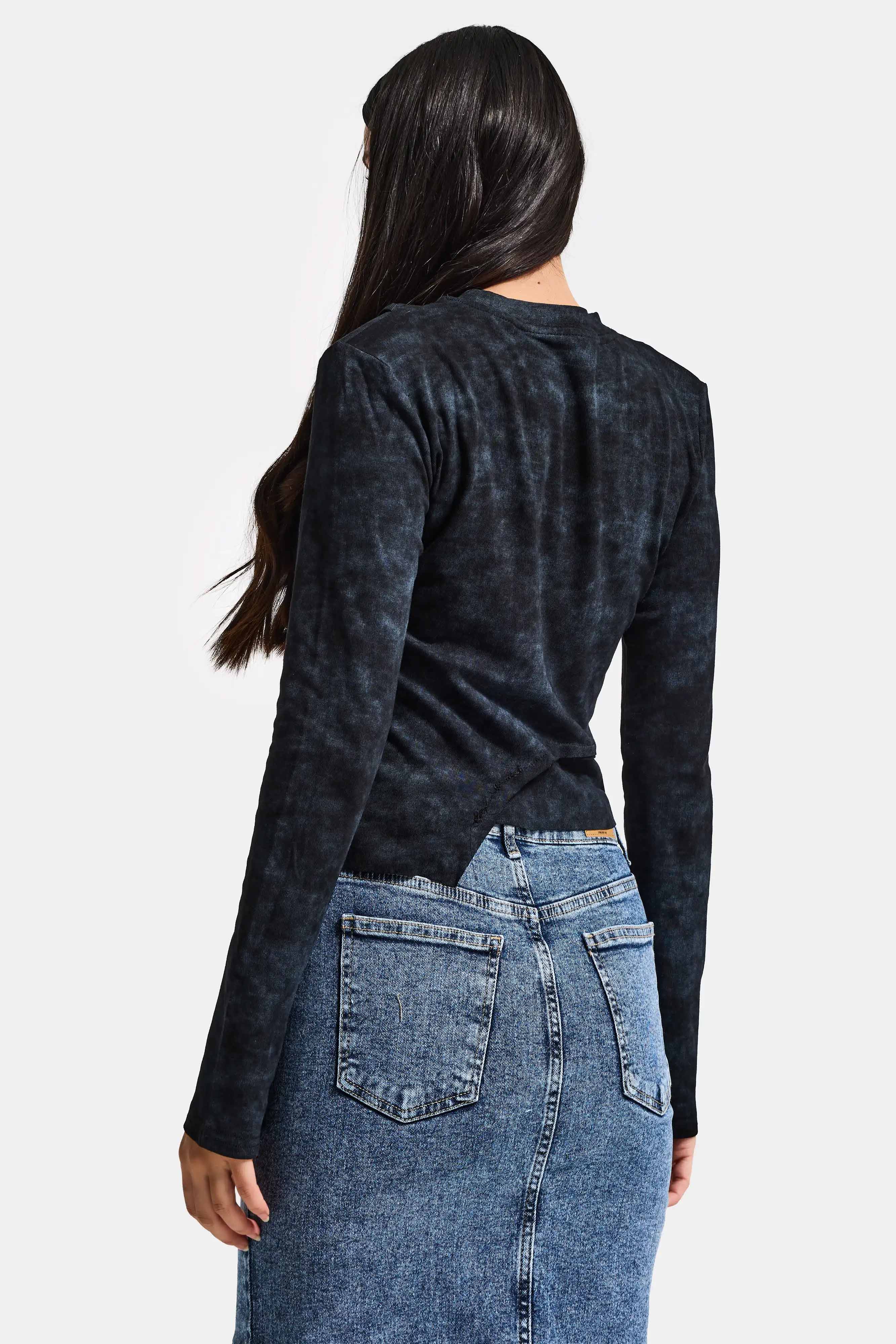 Kadın Siyah Antrasit w5 Asimetrik Kesim Drop Detaylı Özel Tasarım Crop Top