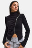Kadın Siyah w5 Asimetrik Kesim Fermuar Detaylı Özel Tasarım Crop Top