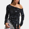 Women's Black w5 Off-Shoulder Piece Detail Custom Design Blouse