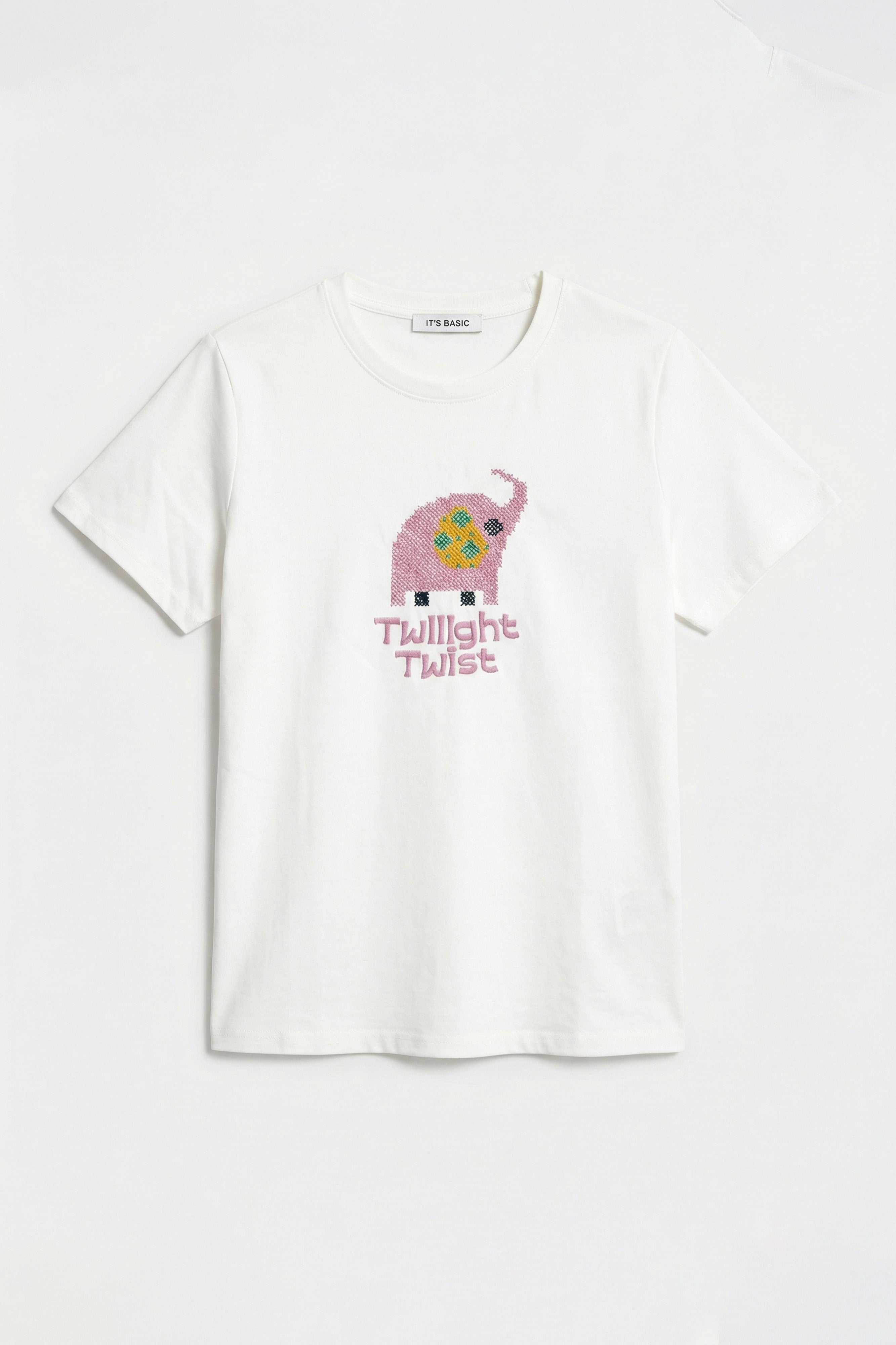 Kadın Beyaz Renk w5 Nakış Detaylı Oversize Tasarım T-Shirt