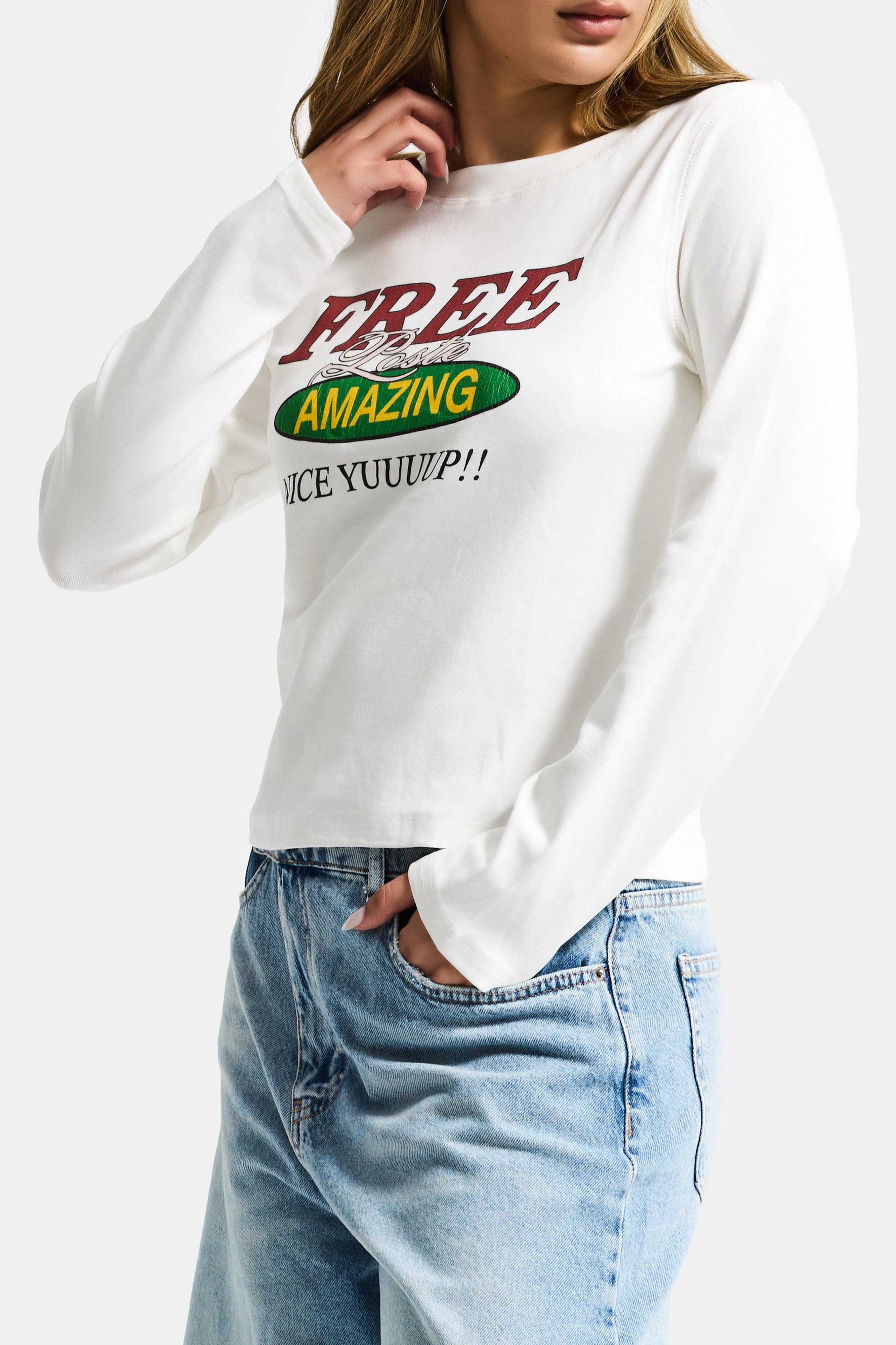 Kadın Beyaz w5 Free Amazing Baskılı Tasarım Sweatshirt
