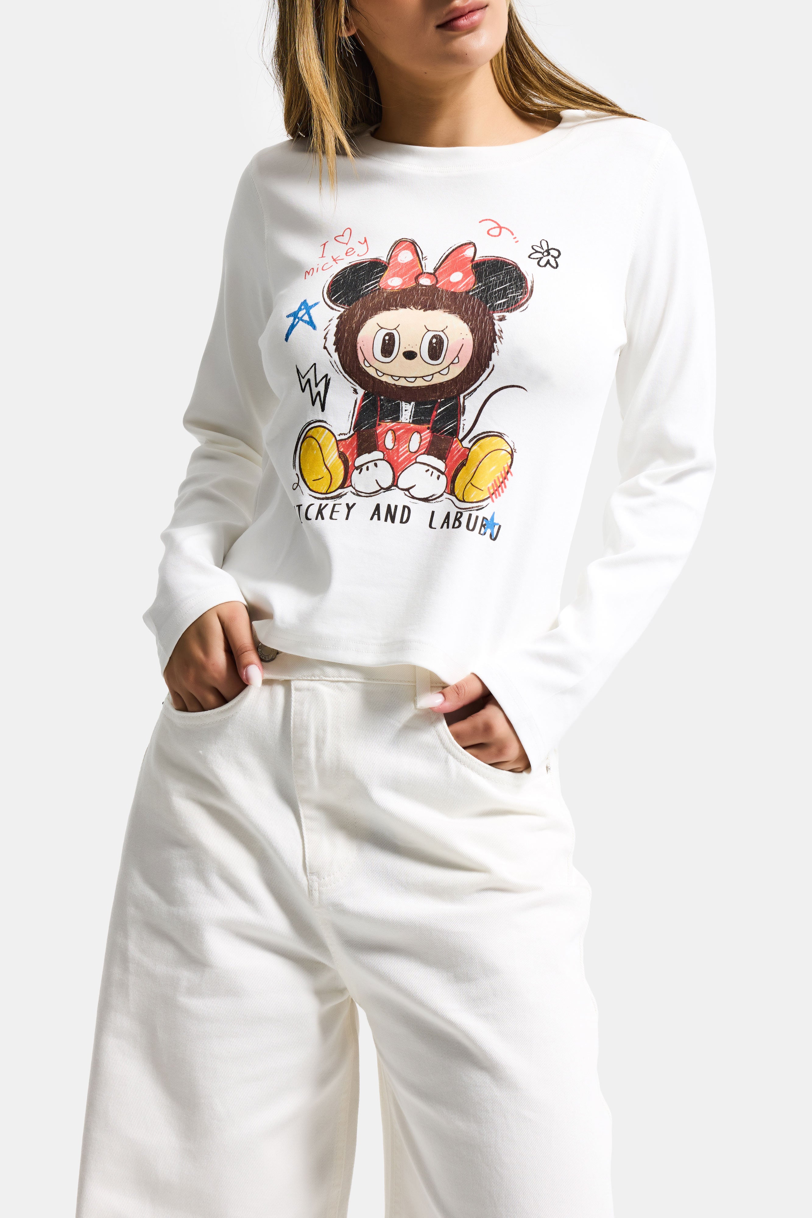 Kadın Kırık Beyaz w5 Baskı Desenli Sweatshirt