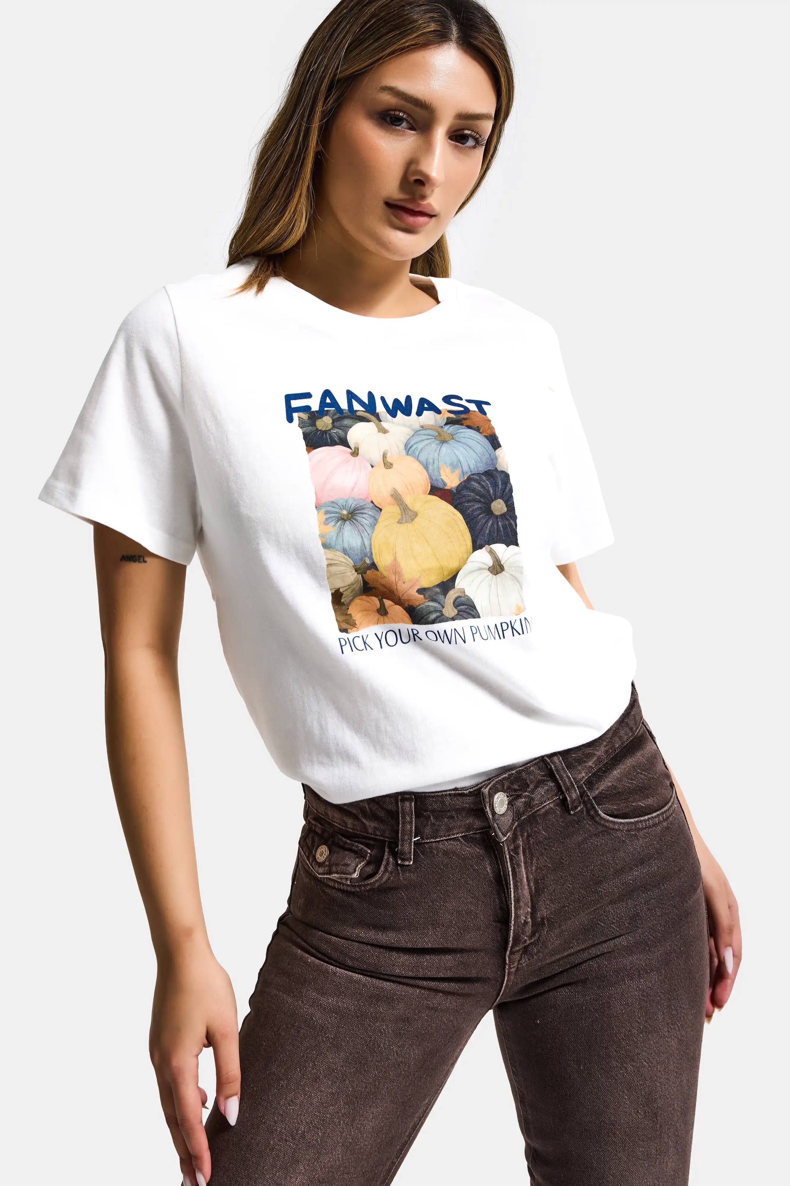 Kadın Beyaz w5 Özel Baskılı Tasarım Oversize T-Shirt