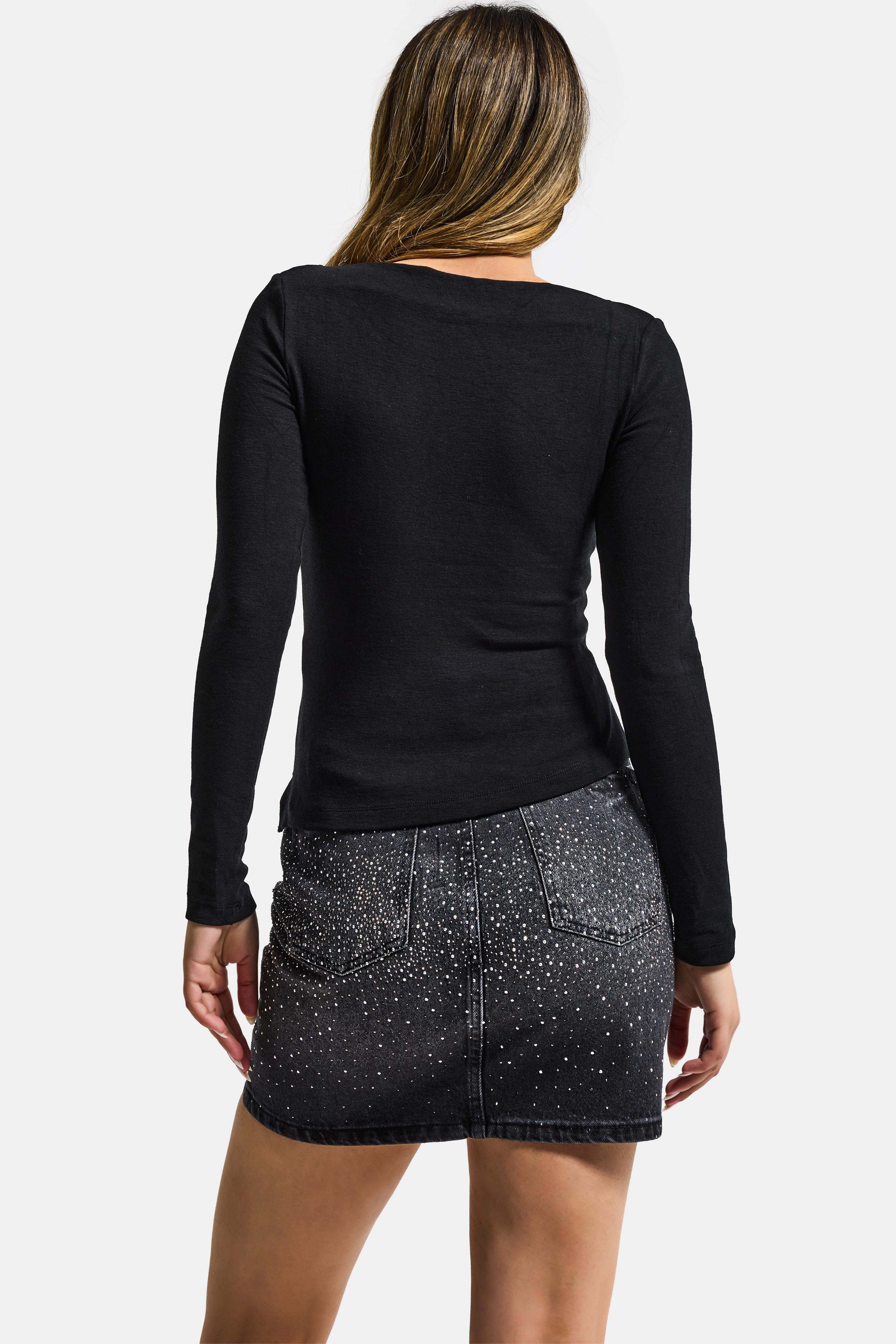 Kadın Siyah w5 %100 Pamuk Asimetrik Kesim Esnek Bluz Body