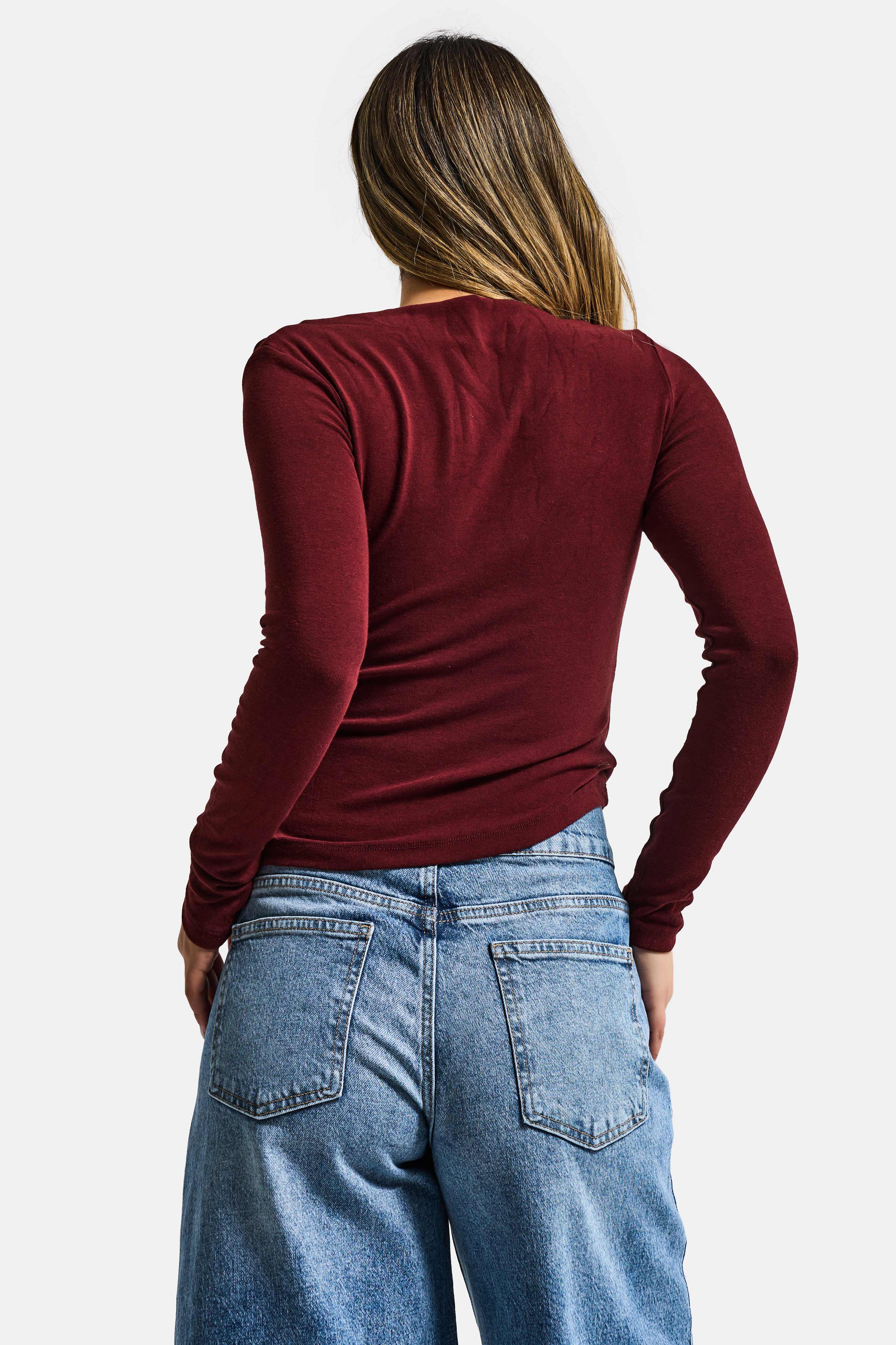 Kadın Bordo w5 %100 Pamuk Asimetrik Kesim Esnek Bluz Body