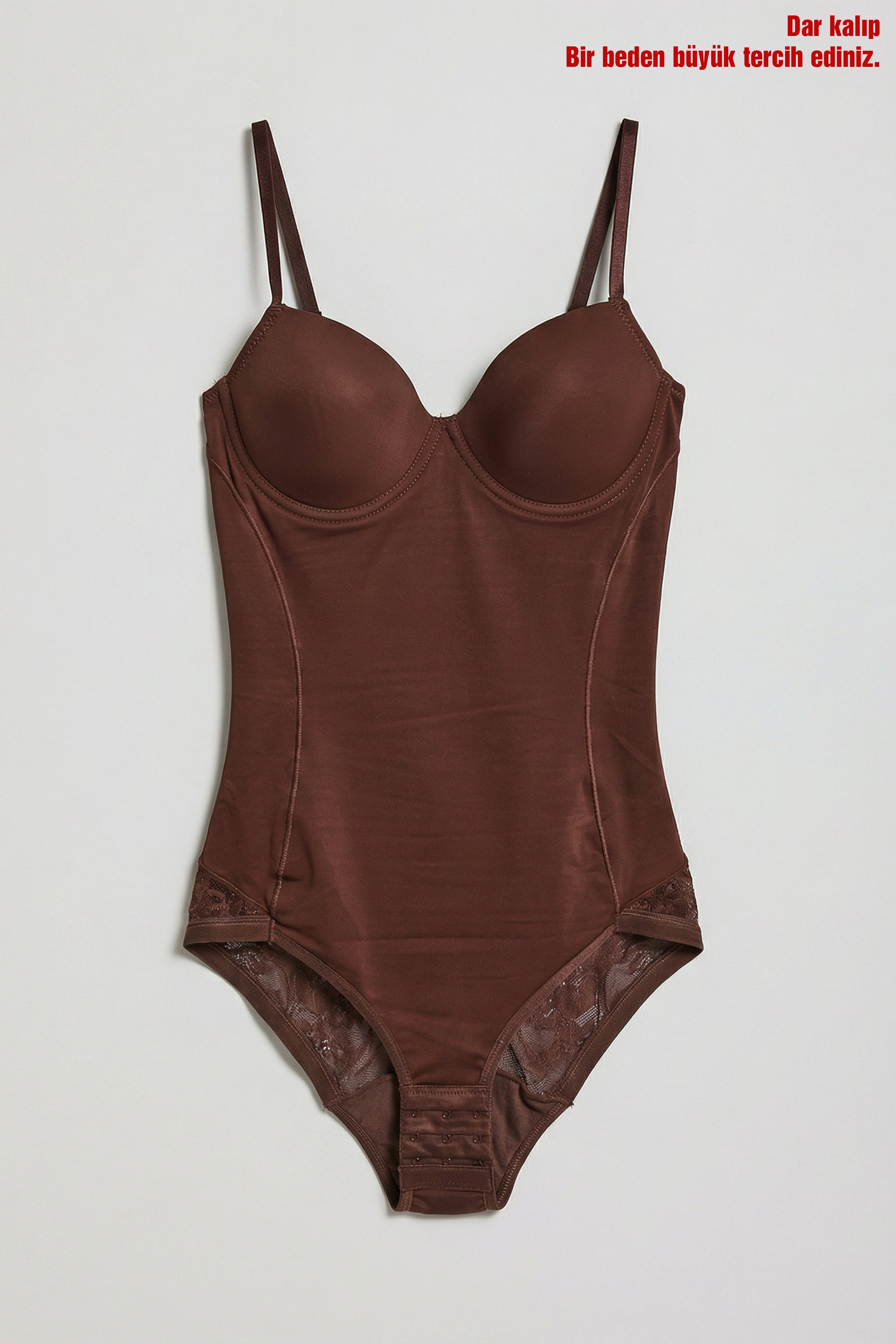 Kadın Kahve w5 Çıtçıtlı Toparlayıcı Dantel Detaylı Destekli Cup Tasarım Askılı Body