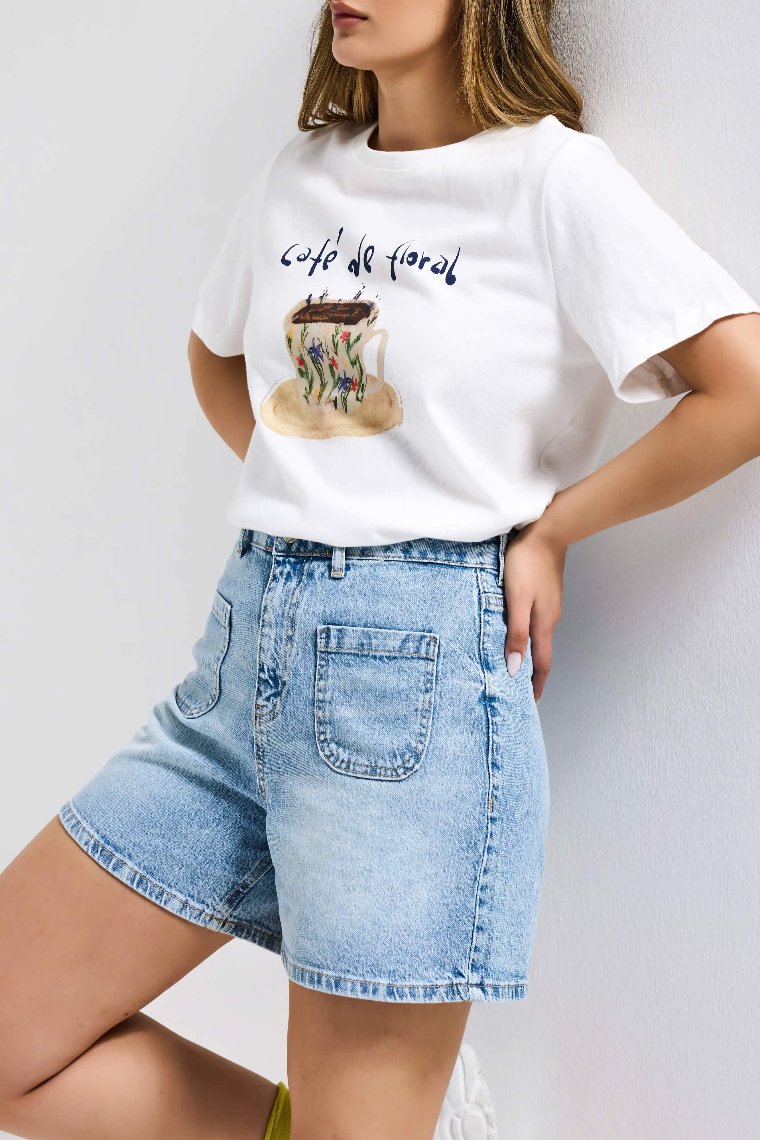 Kadın Beyaz w5 Oversize Özel Baskılı Tasarım T-Shirt