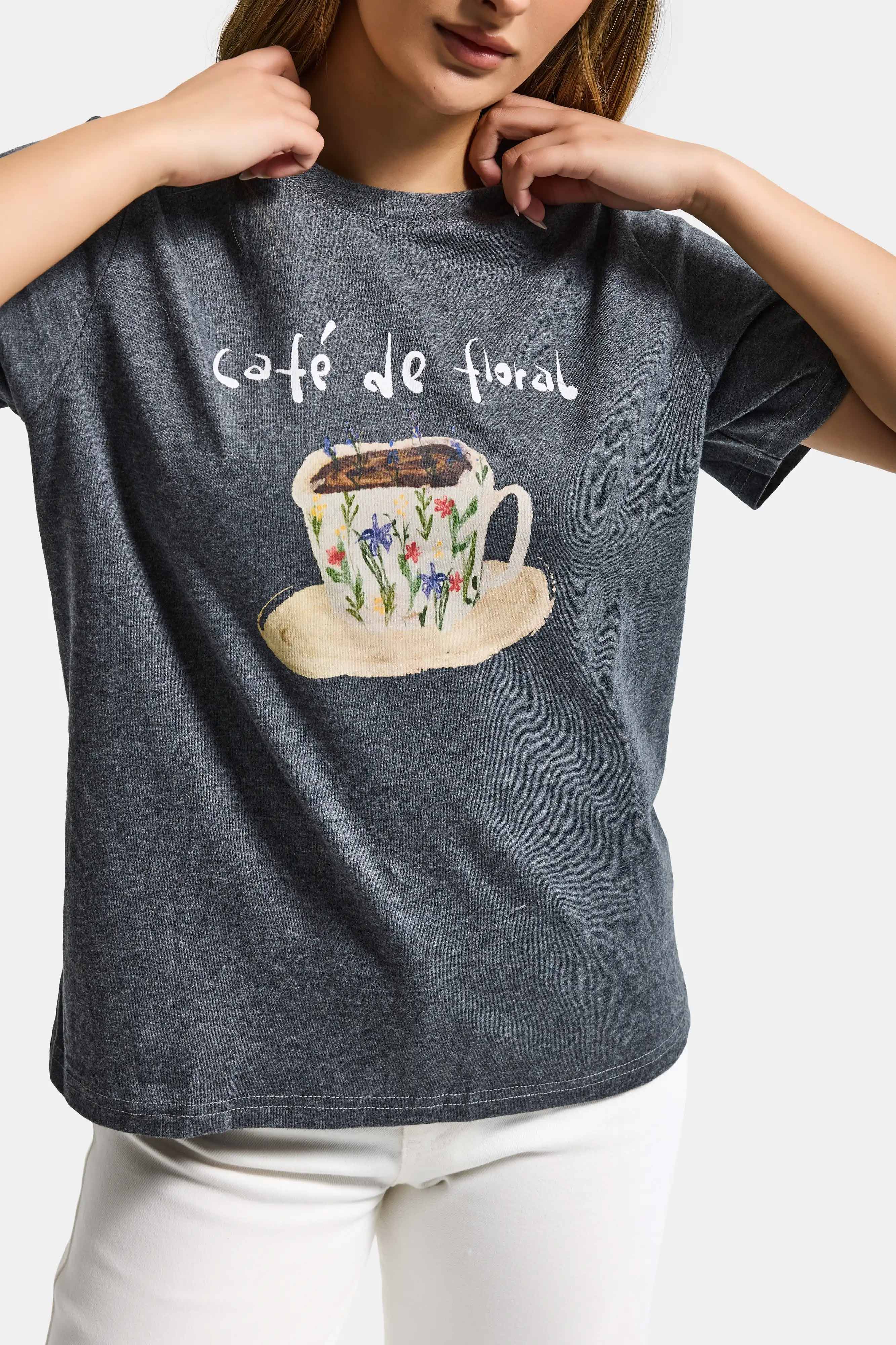 Kadın Gri w5 Oversize Özel Baskılı Tasarım T-Shirt