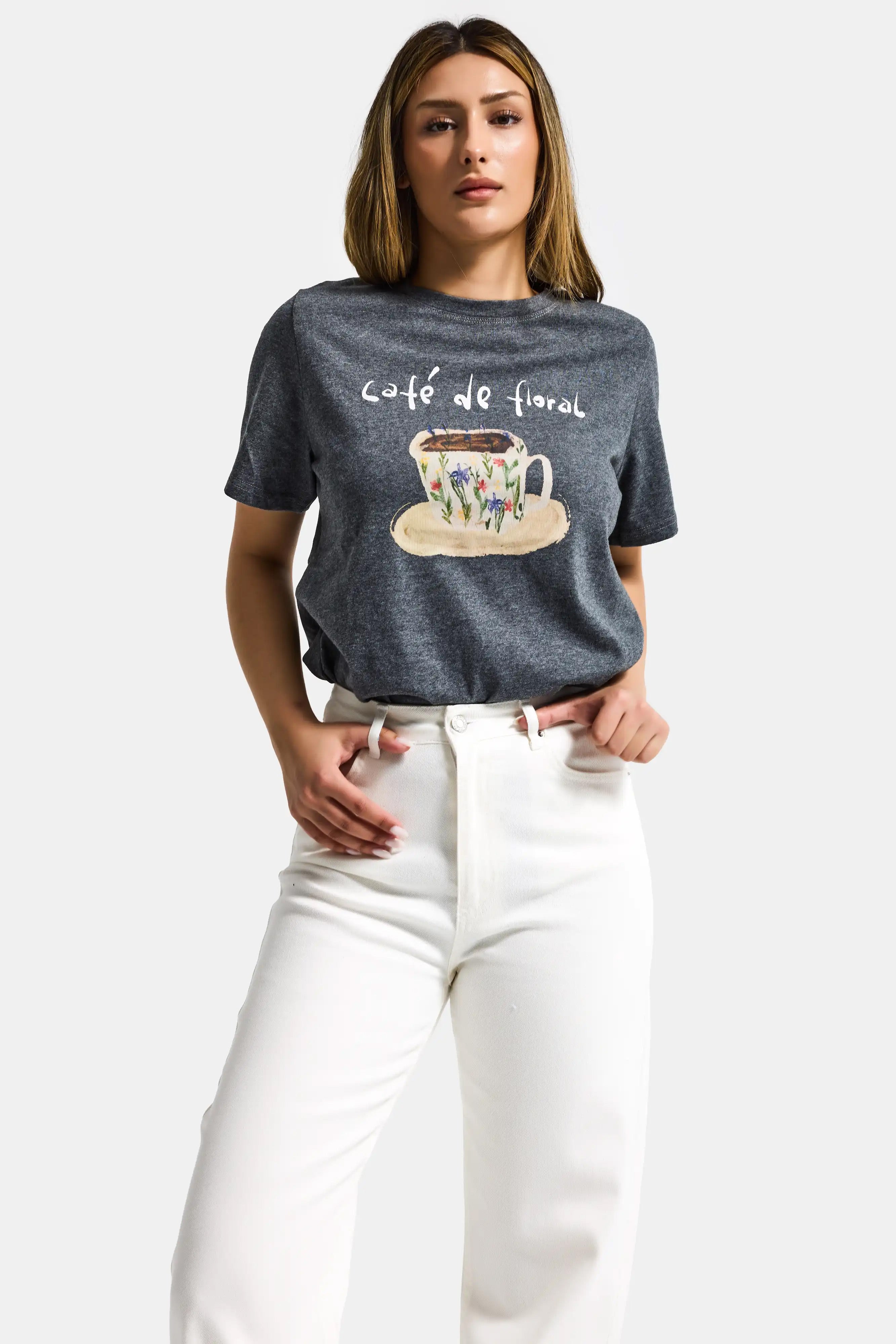 Kadın Gri w5 Oversize Özel Baskılı Tasarım T-Shirt