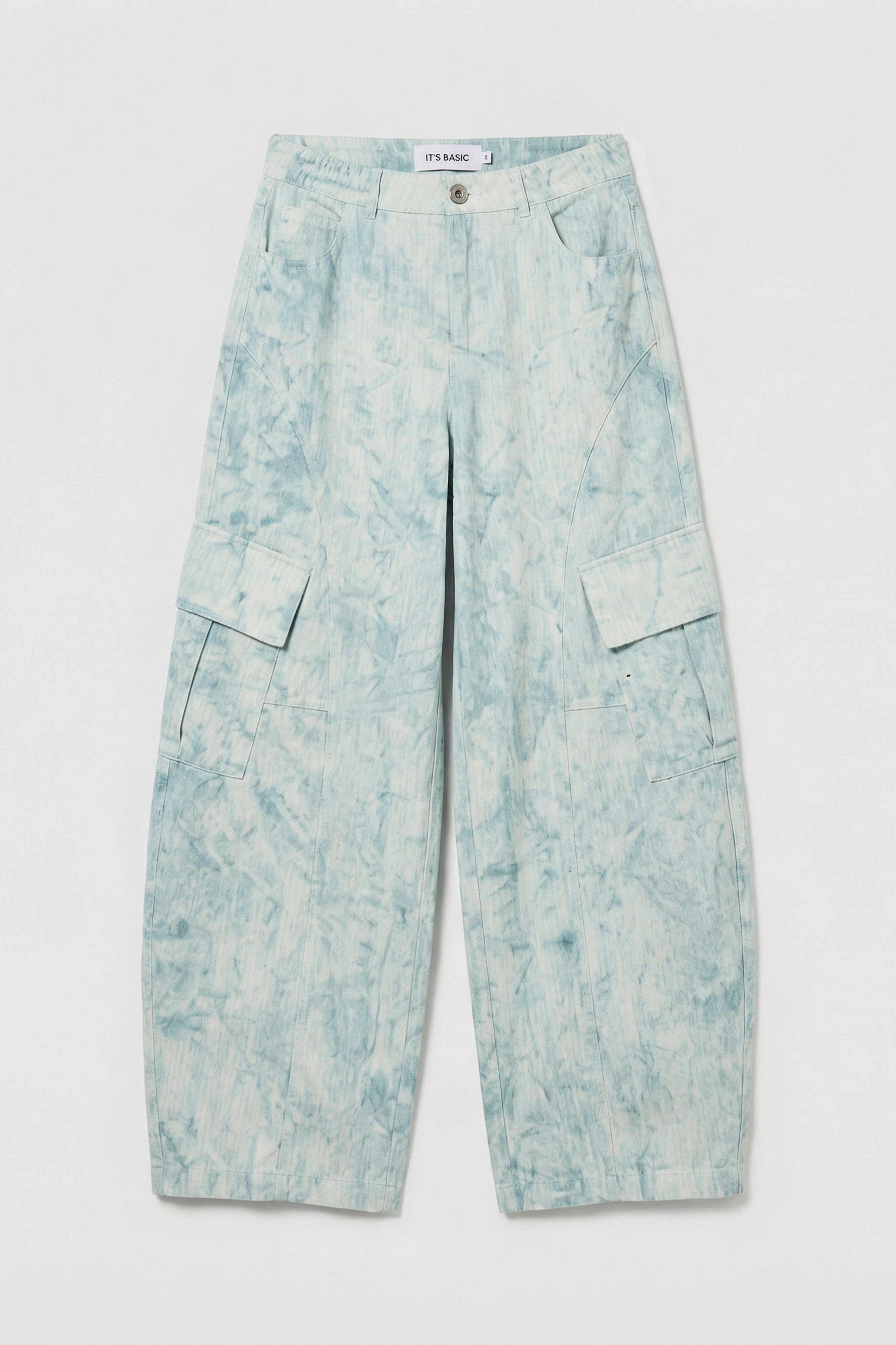 Kadın Mavi Ekru w5 Skater Mom Kargo Cep Özel Kumaş Tasarım Pantolon