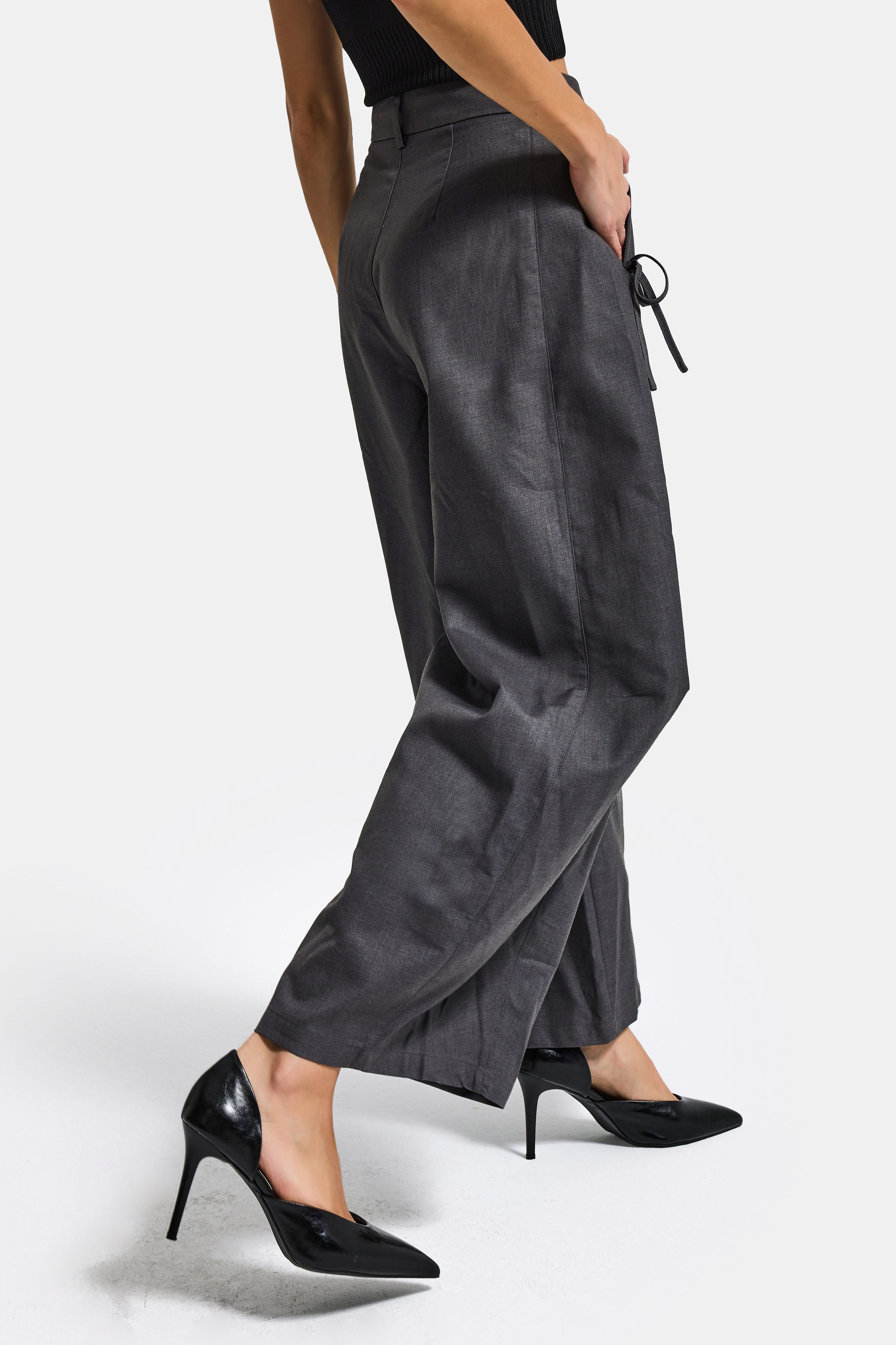 Kadın Gri w5 Bol Kesim Viskon Kumaş Özel Tasarım Pantolon