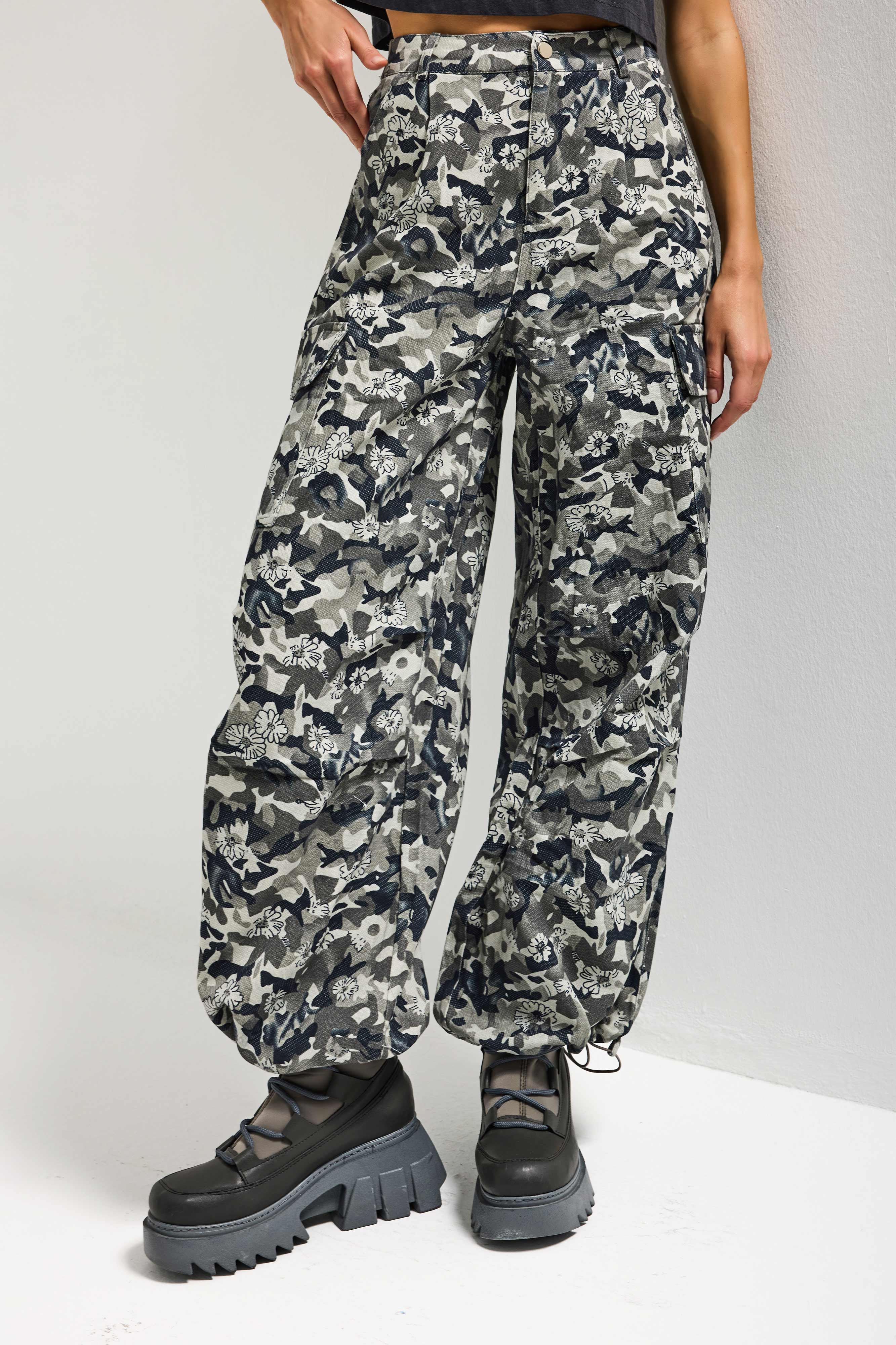 Kadın Kamuflaj w5 Kargo Cep Özel Kumaş Tasarım Pantolon