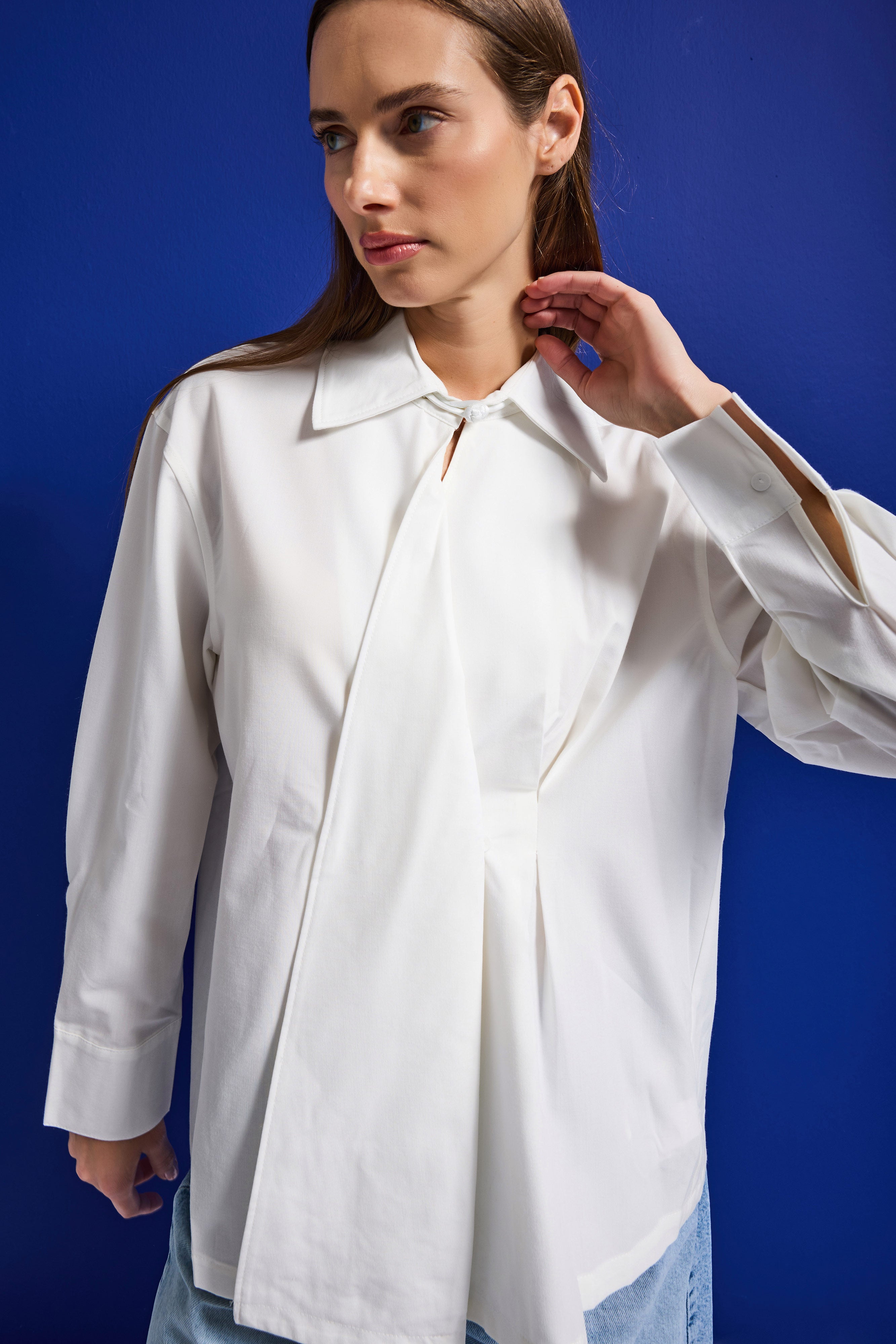 Kadın Beyaz w5 Oversize Özel Pamuk Kumaş Tasarım Gömlek