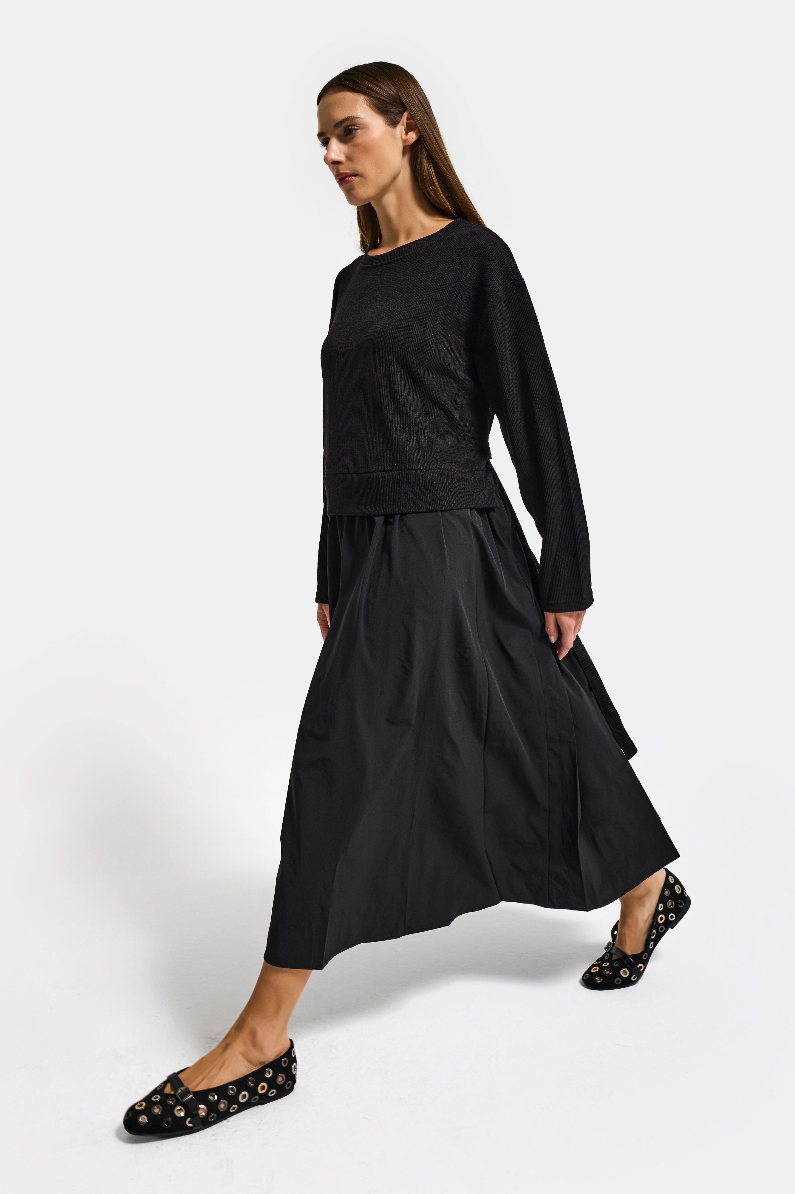 Kadın Siyah w5 Triko Kazak Etek Tek Parça Tasarım Elbise