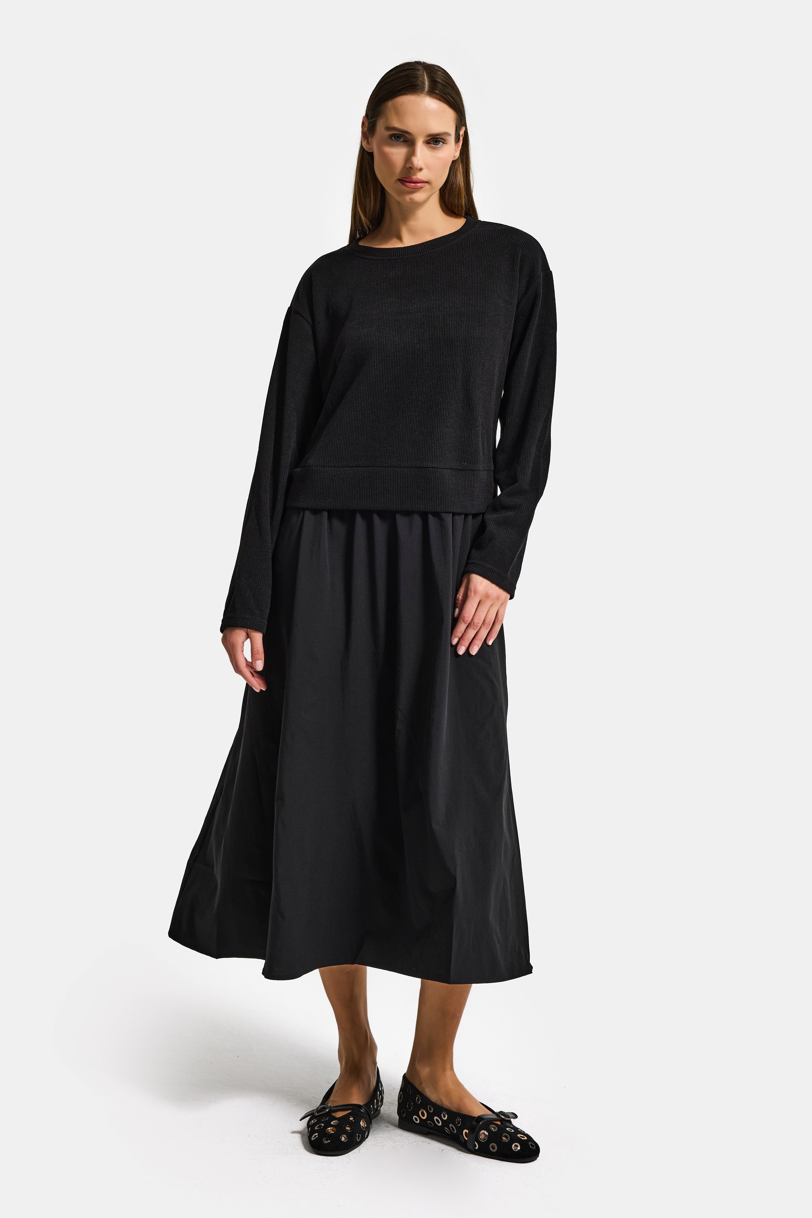 Kadın Siyah w5 Triko Kazak Etek Tek Parça Tasarım Elbise