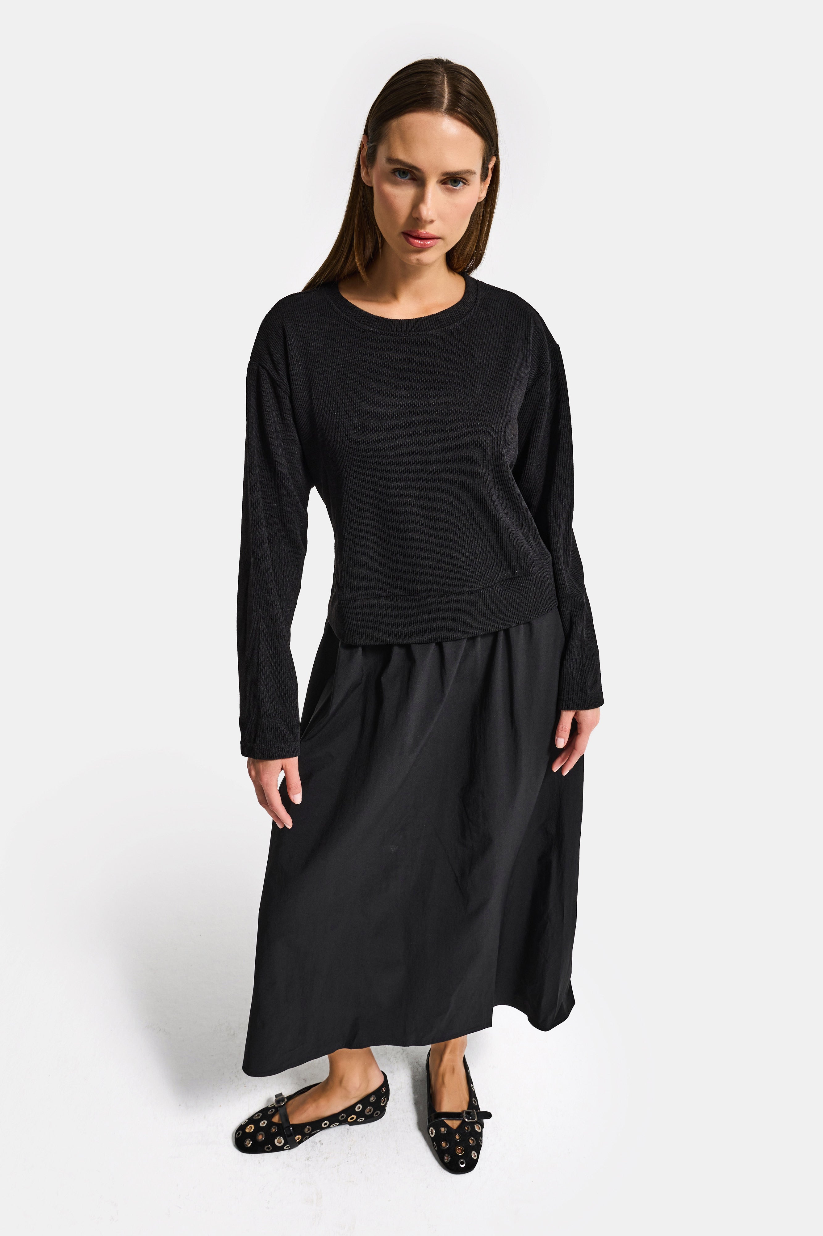 Kadın Siyah w5 Triko Kazak Etek Tek Parça Tasarım Elbise