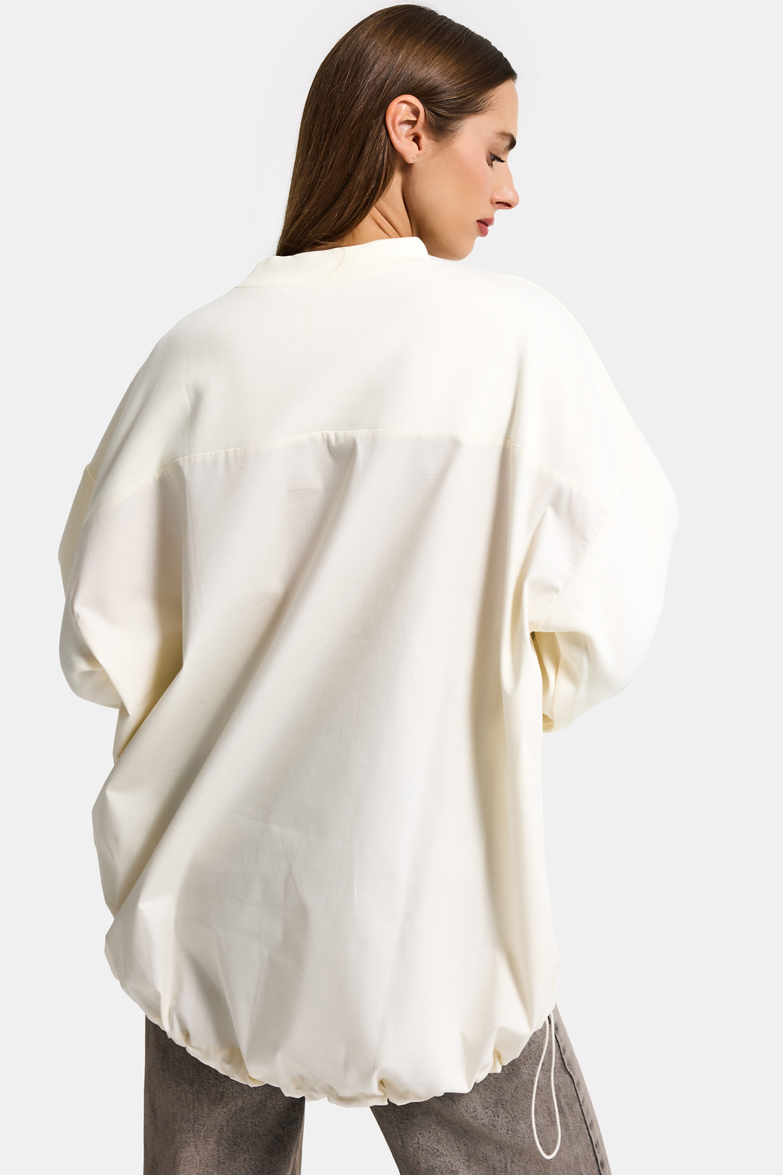 Kadın Ekru w5 Oversize Pamuk Tasarım Sweatshirt