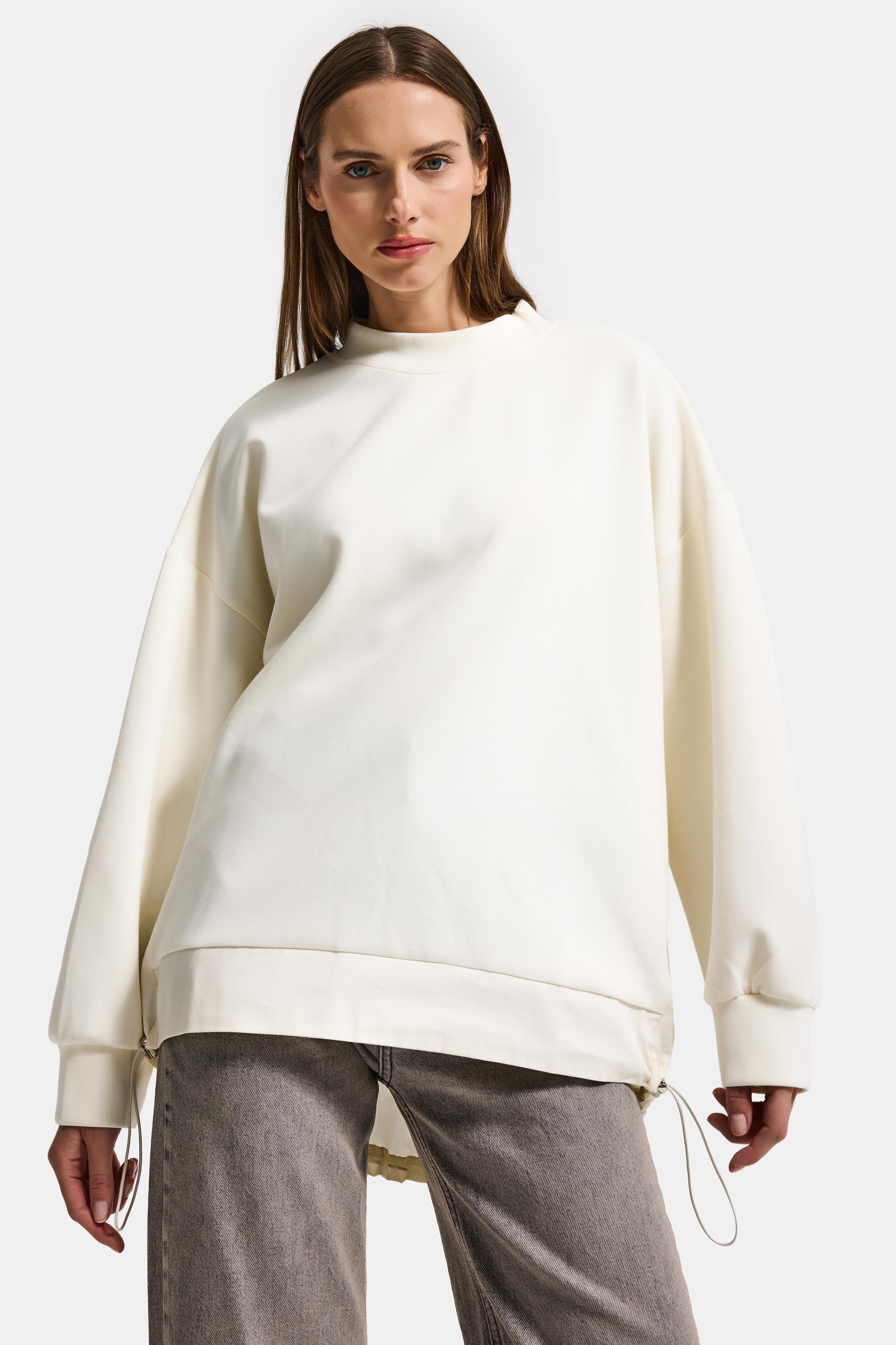 Kadın Ekru w5 Oversize Pamuk Tasarım Sweatshirt