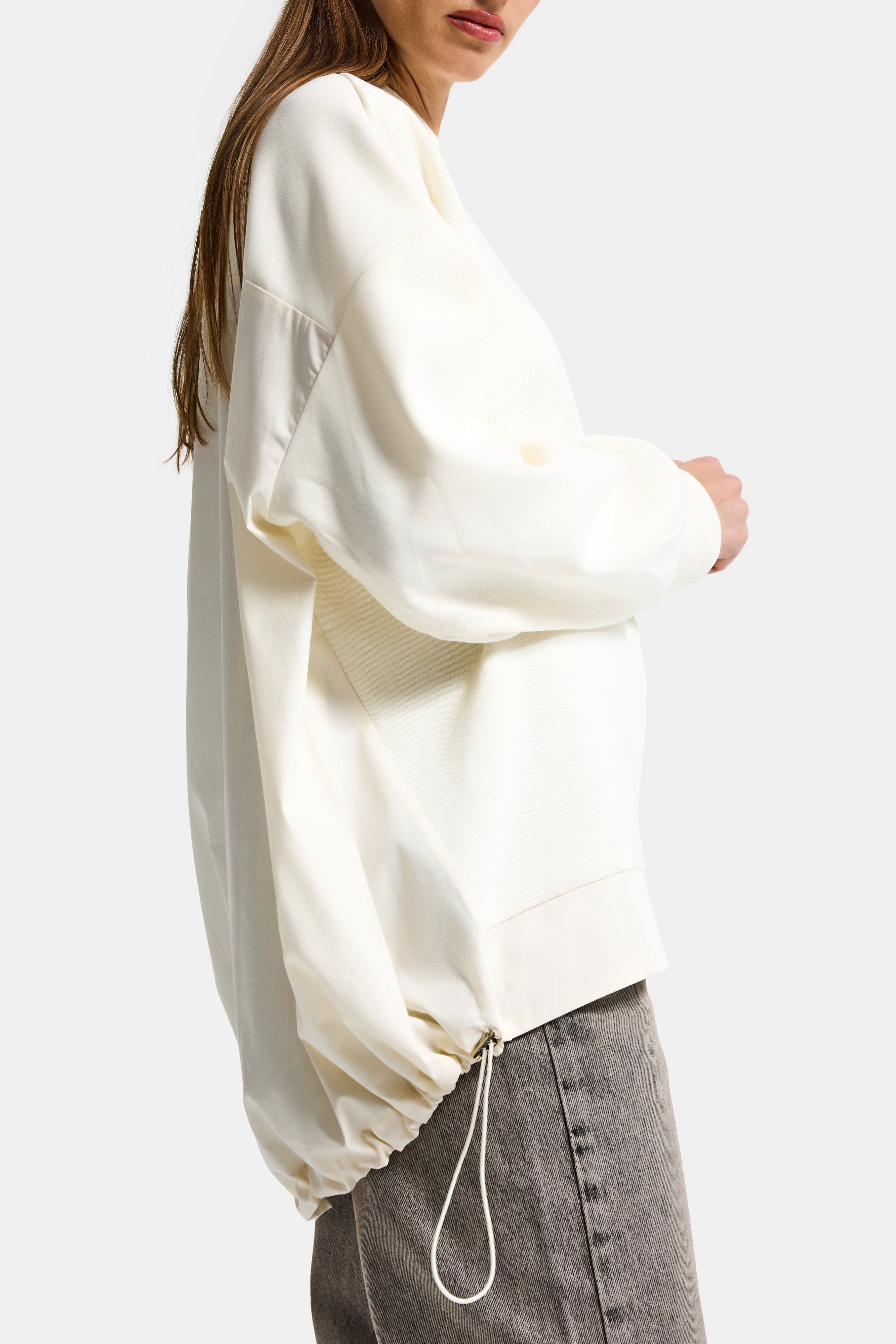 Kadın Ekru w5 Oversize Pamuk Tasarım Sweatshirt