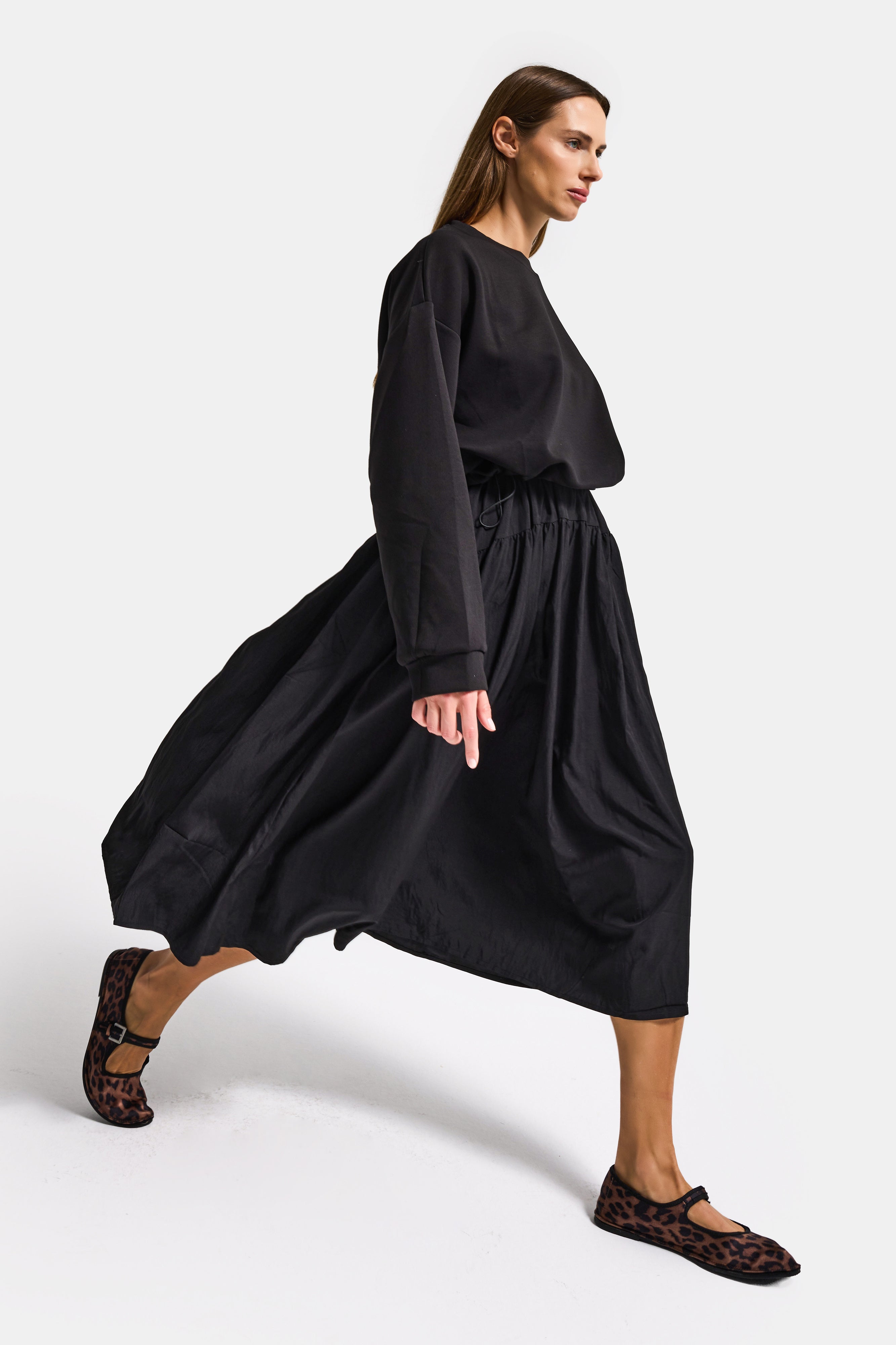 Kadın Siyah w5 Sweatshirt Etek Tek Parça Tasarım Elbise