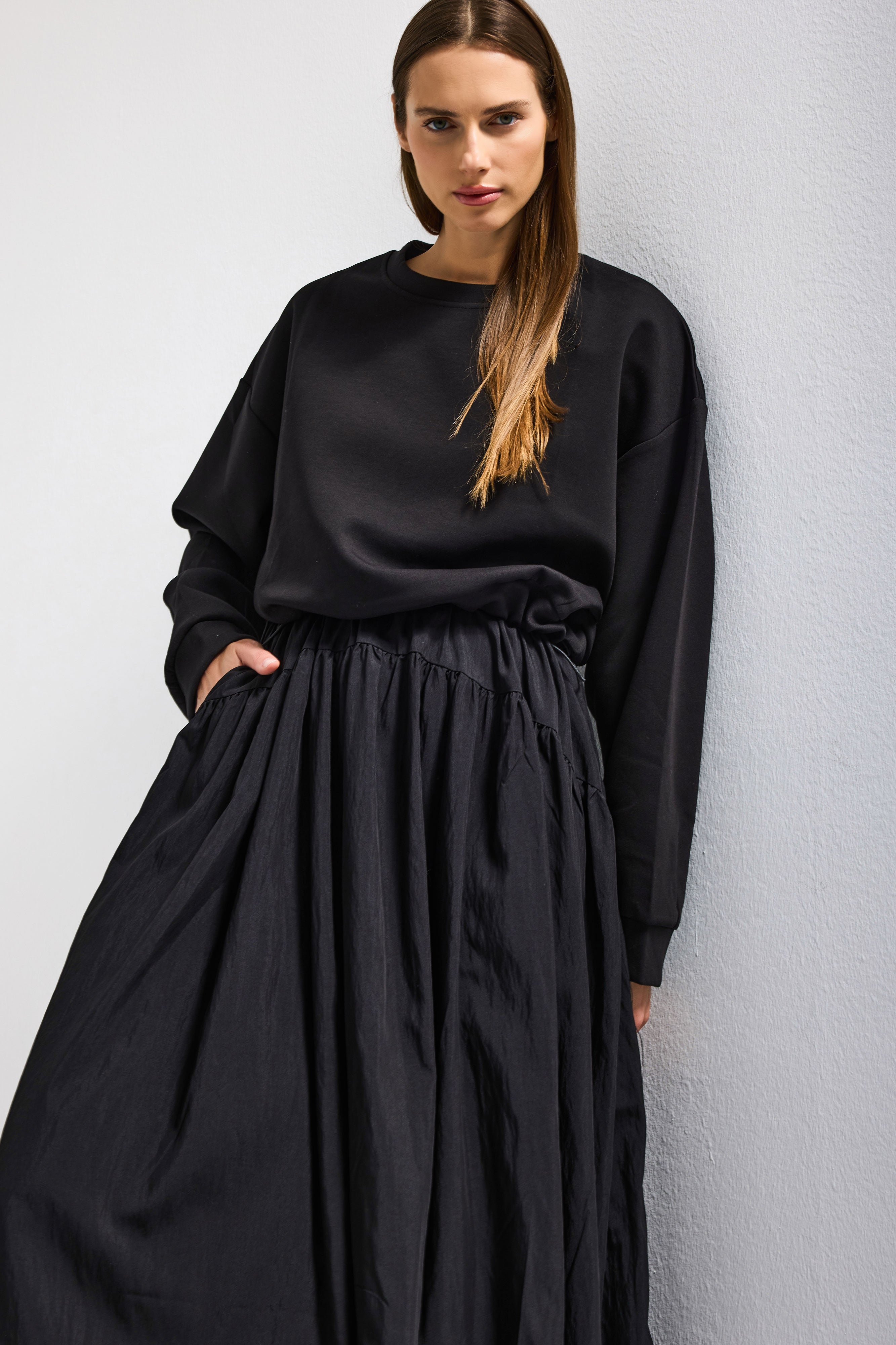 Kadın Siyah w5 Sweatshirt Etek Tek Parça Tasarım Elbise