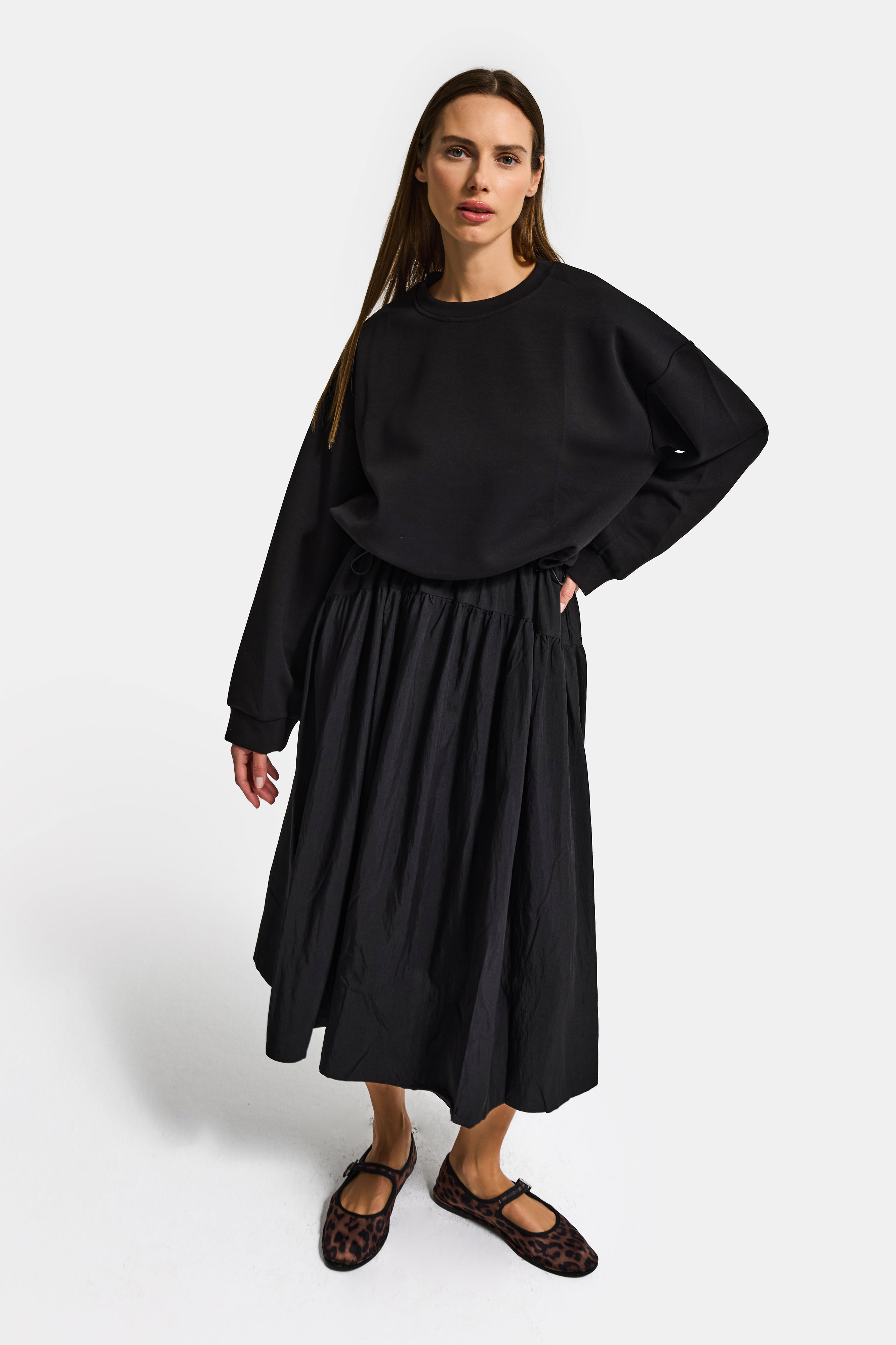 Kadın Siyah w5 Sweatshirt Etek Tek Parça Tasarım Elbise