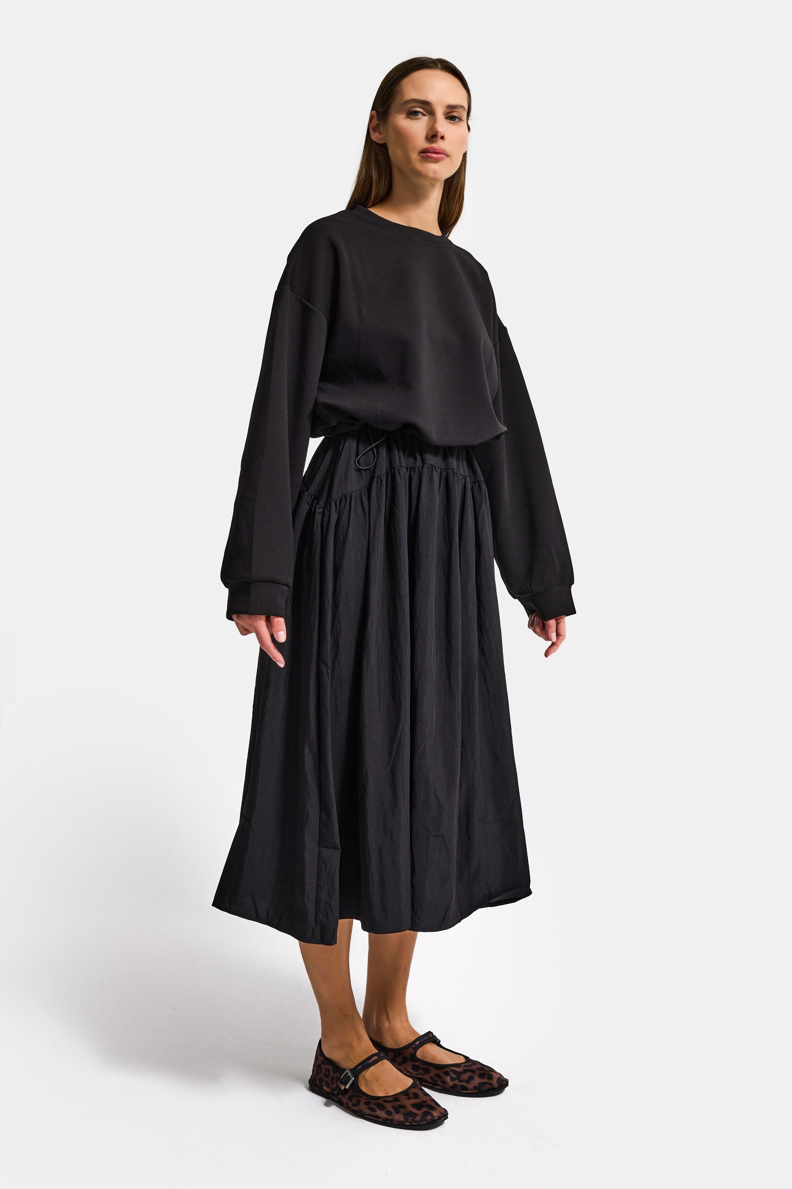 Kadın Siyah w5 Sweatshirt Etek Tek Parça Tasarım Elbise