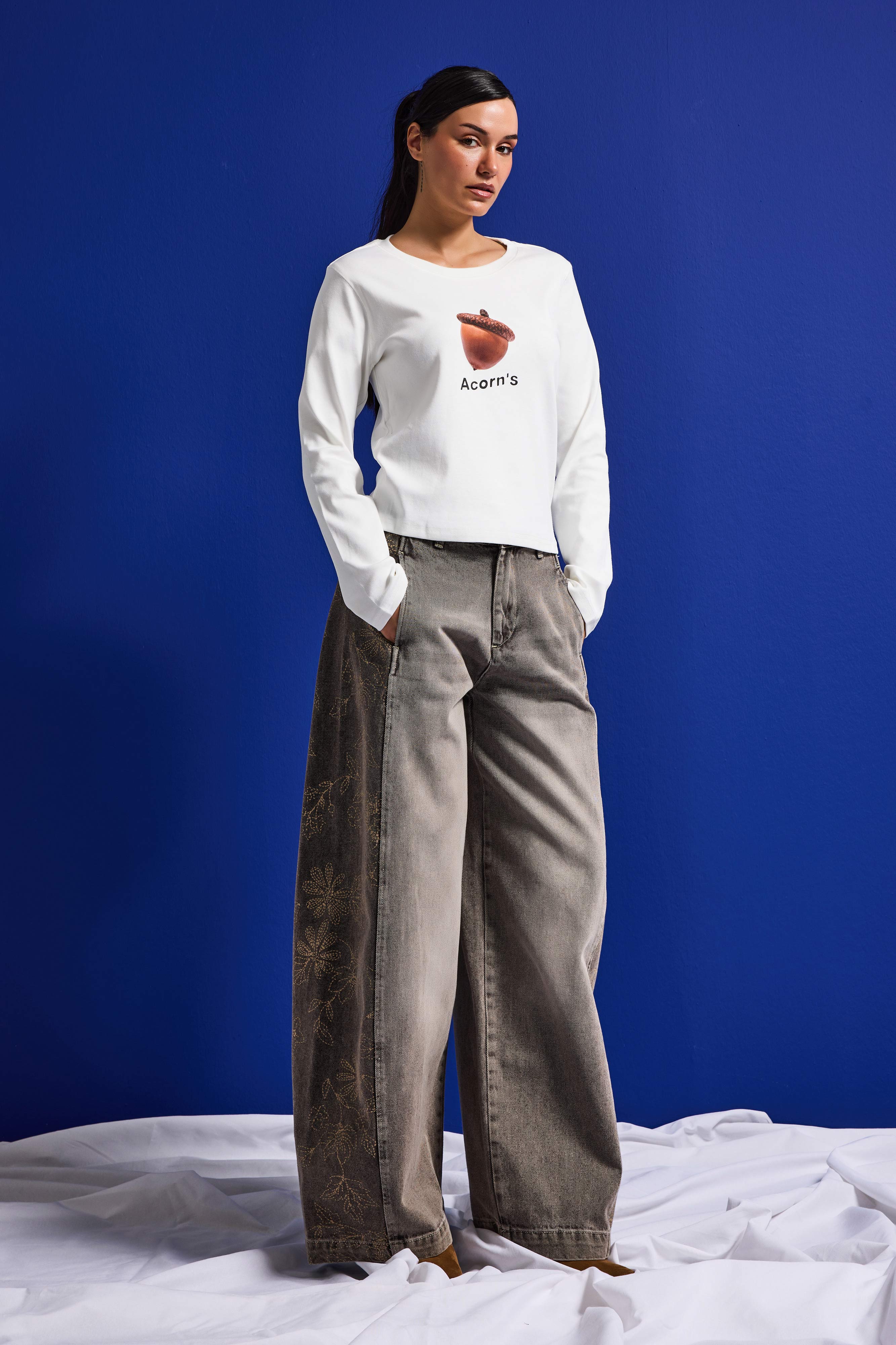 Kadın Beyaz w5 Oversize Baskılı %100 Pamuk Sweatshirt