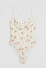 Women's Floral Print w5 Lace Detail Strappy Custom Designed Snap Bodysuit