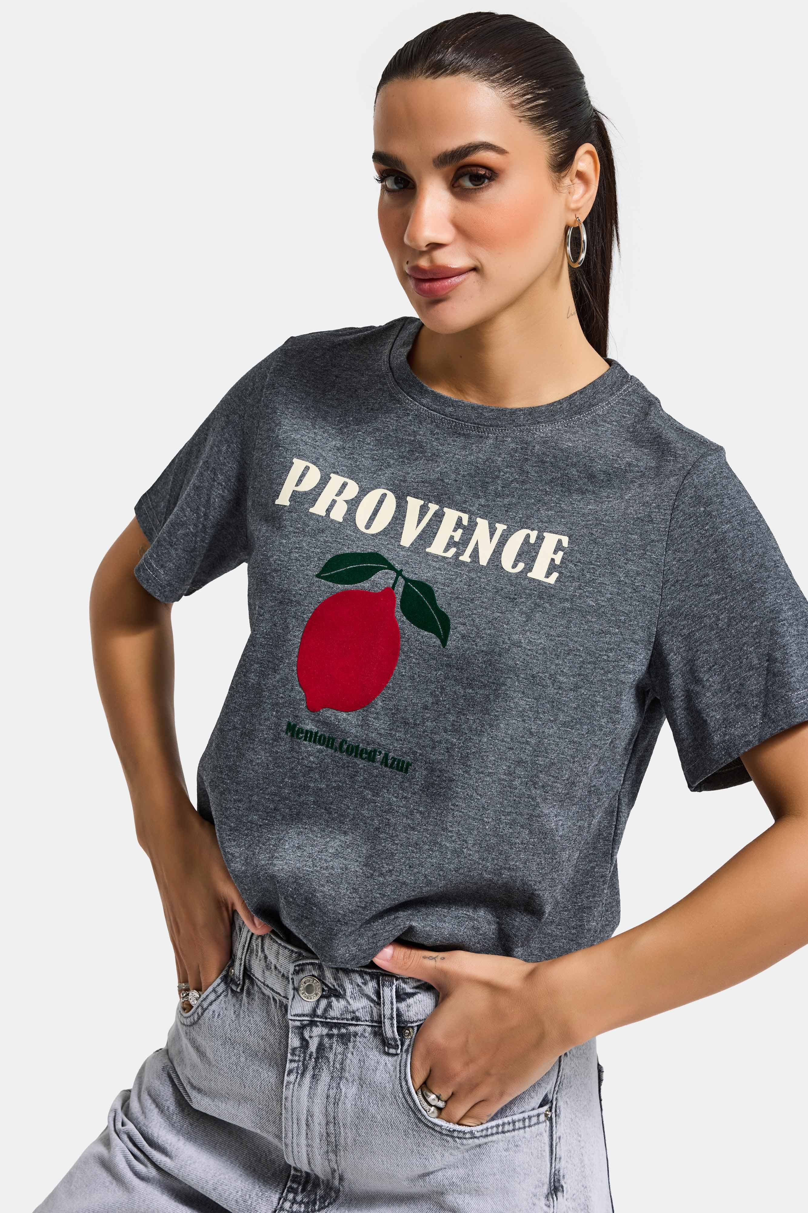 Kadın Gri w5 Oversize Baskılı %100 Pamuk T-Shirt