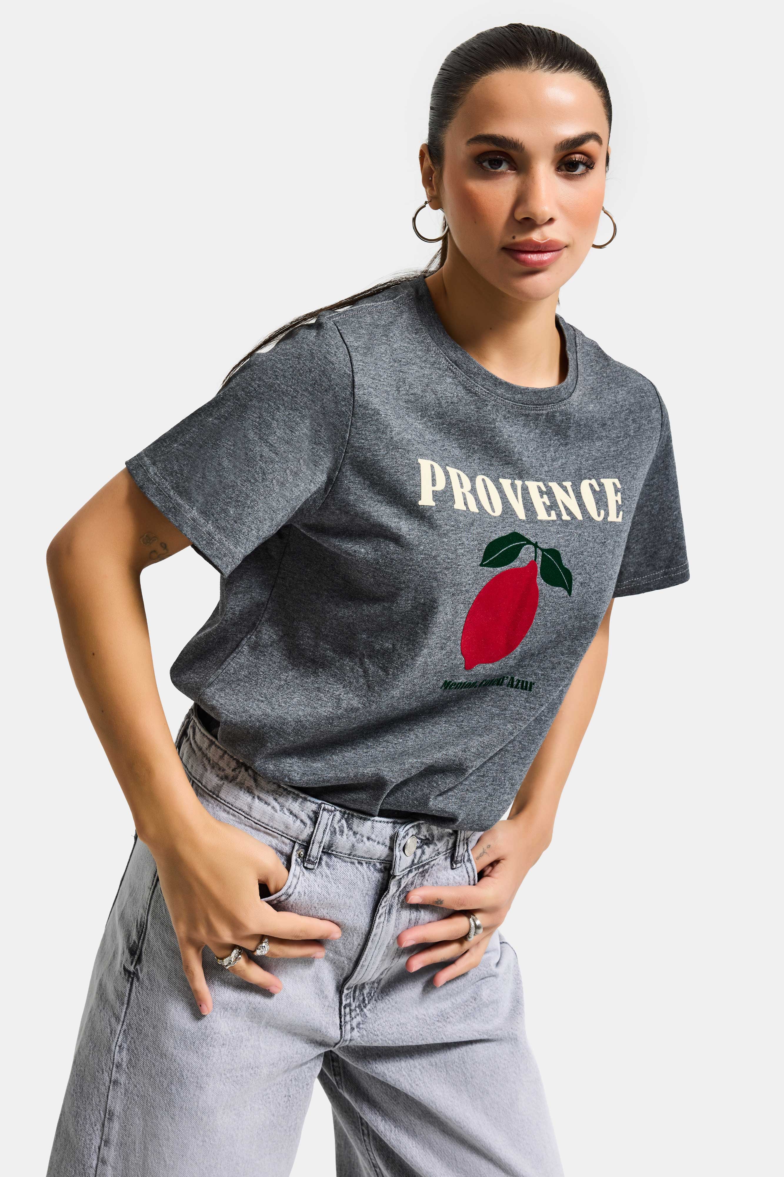 Kadın Gri w5 Oversize Baskılı %100 Pamuk T-Shirt