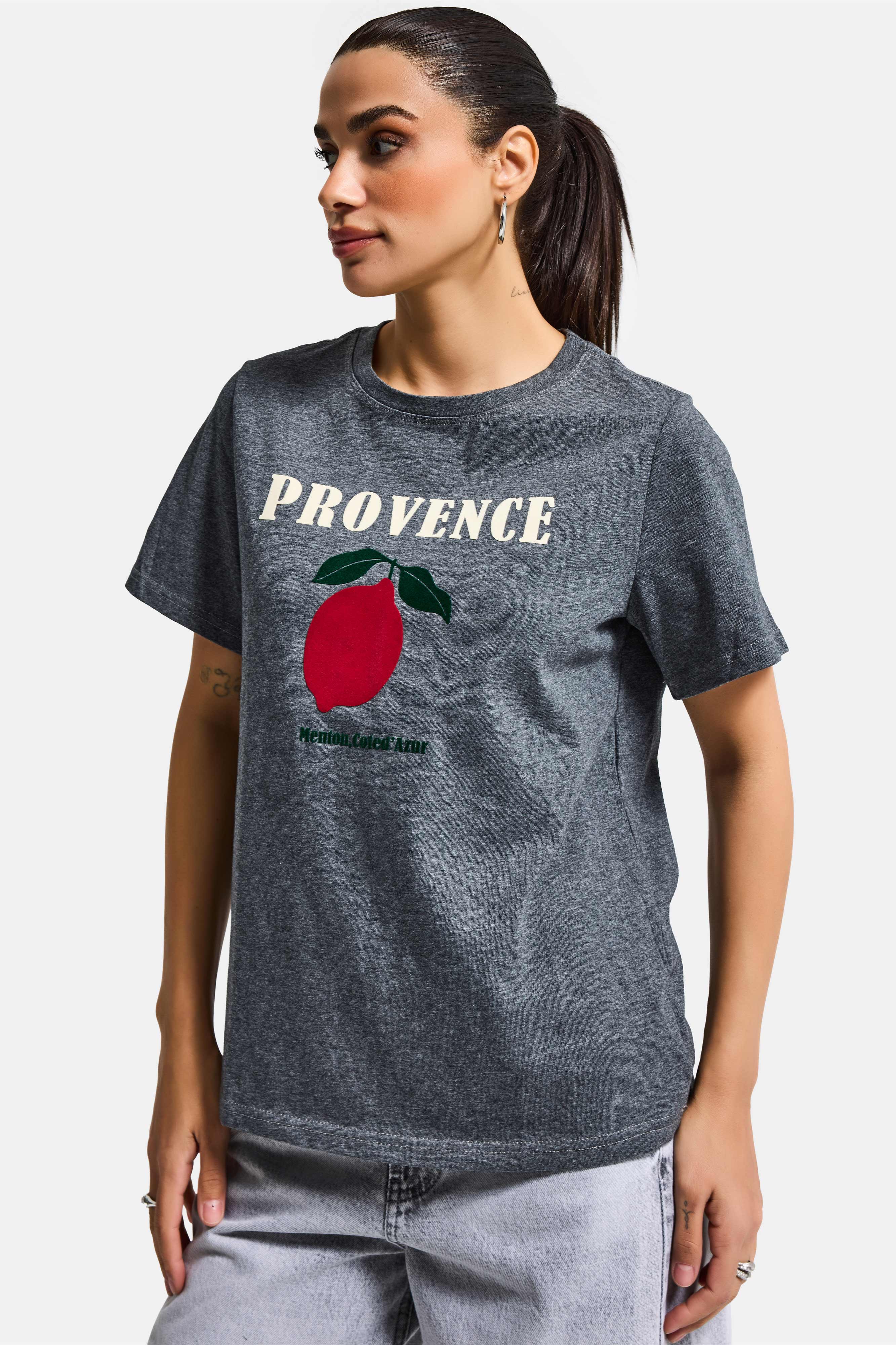 Kadın Gri w5 Oversize Baskılı %100 Pamuk T-Shirt