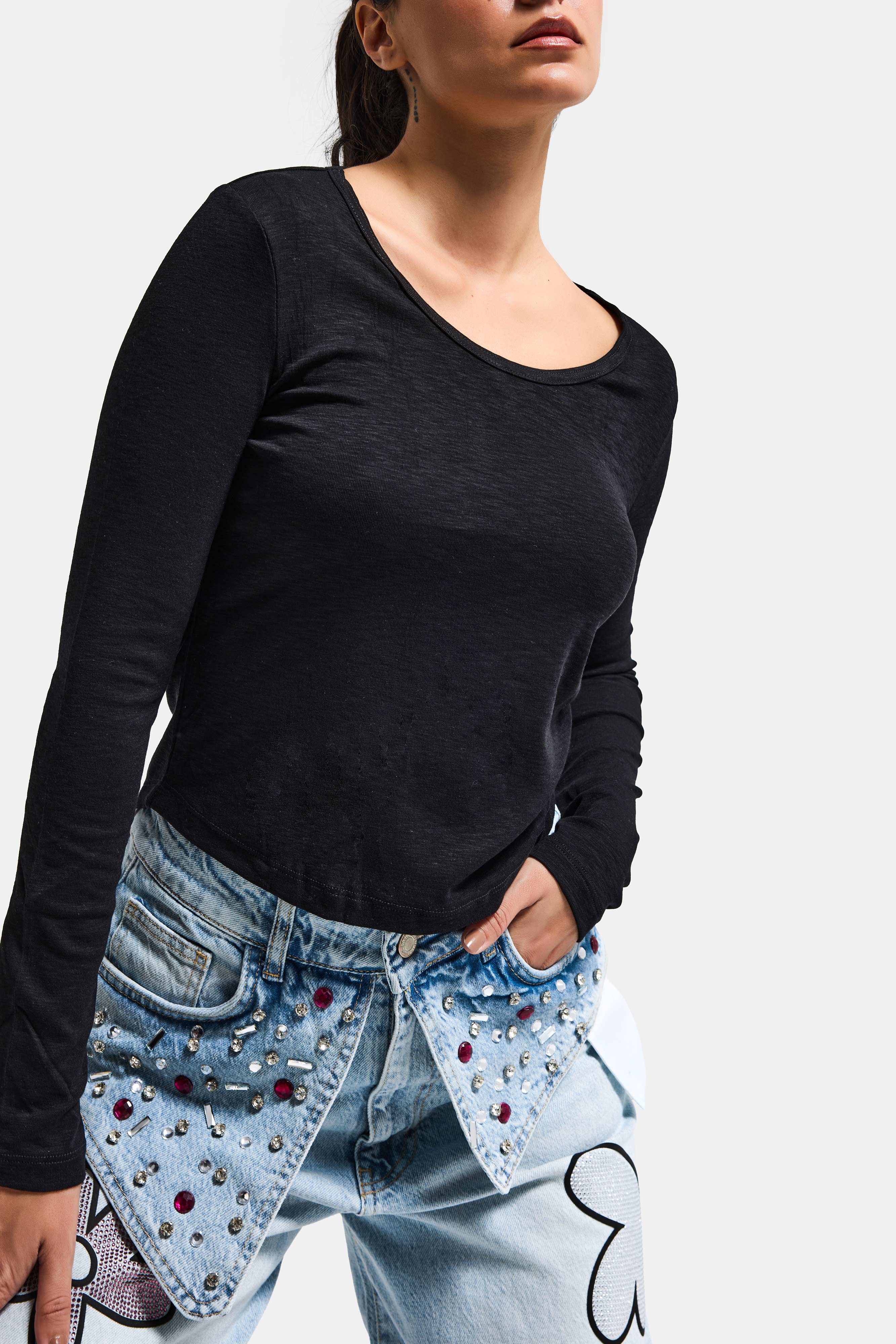 Women's Black w5 100% Organic Cotton Stretchy Relaxed Fit Blouse