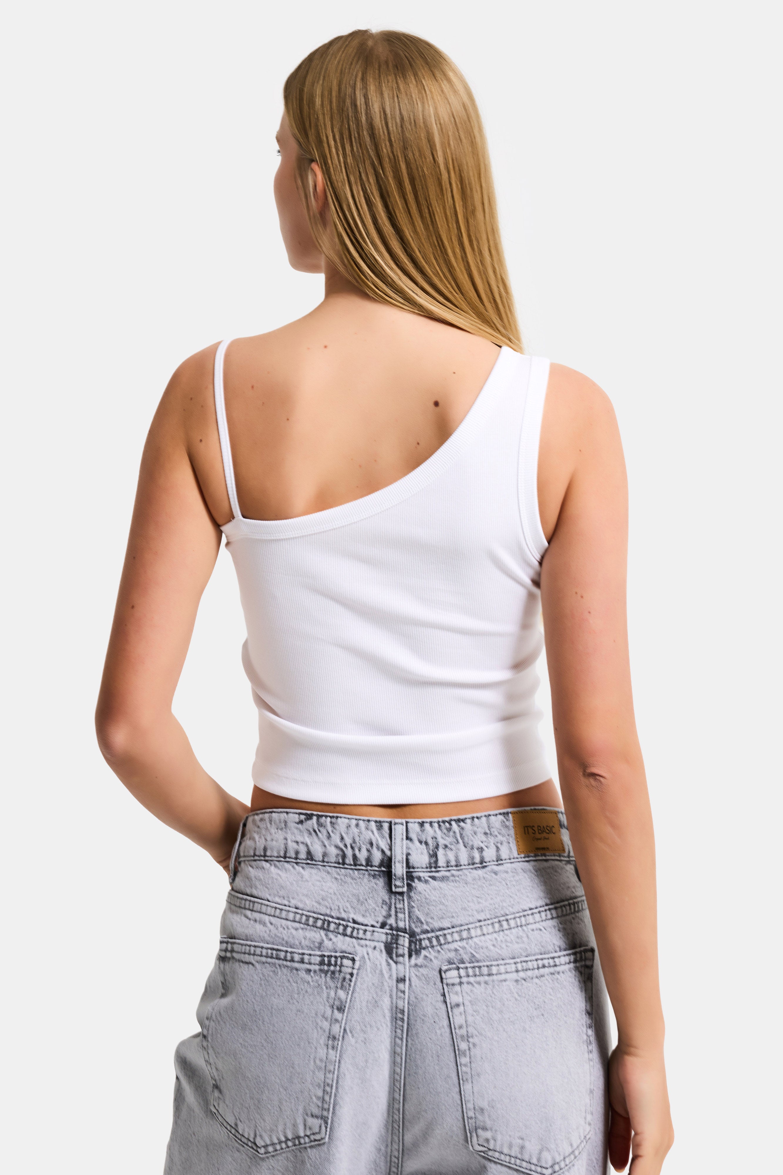 Kadın Beyaz w5 Drop Detaylı Tek Kol Askılı Özel Elastan Kumaş Body