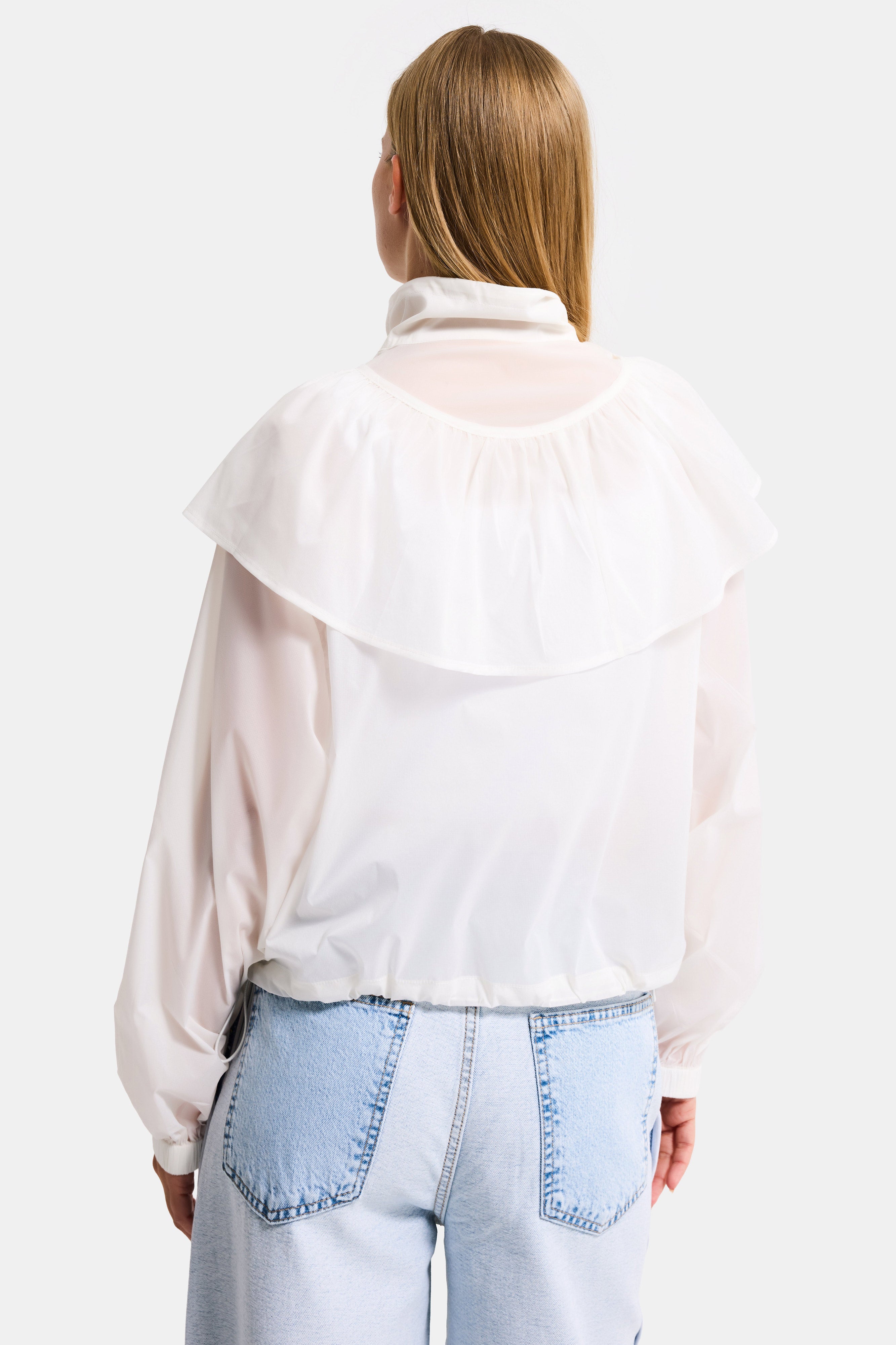 Kadın Ekru w5 Oversize Yakalık Detaylı Özel Kumaş Tasarım Yağmurluk